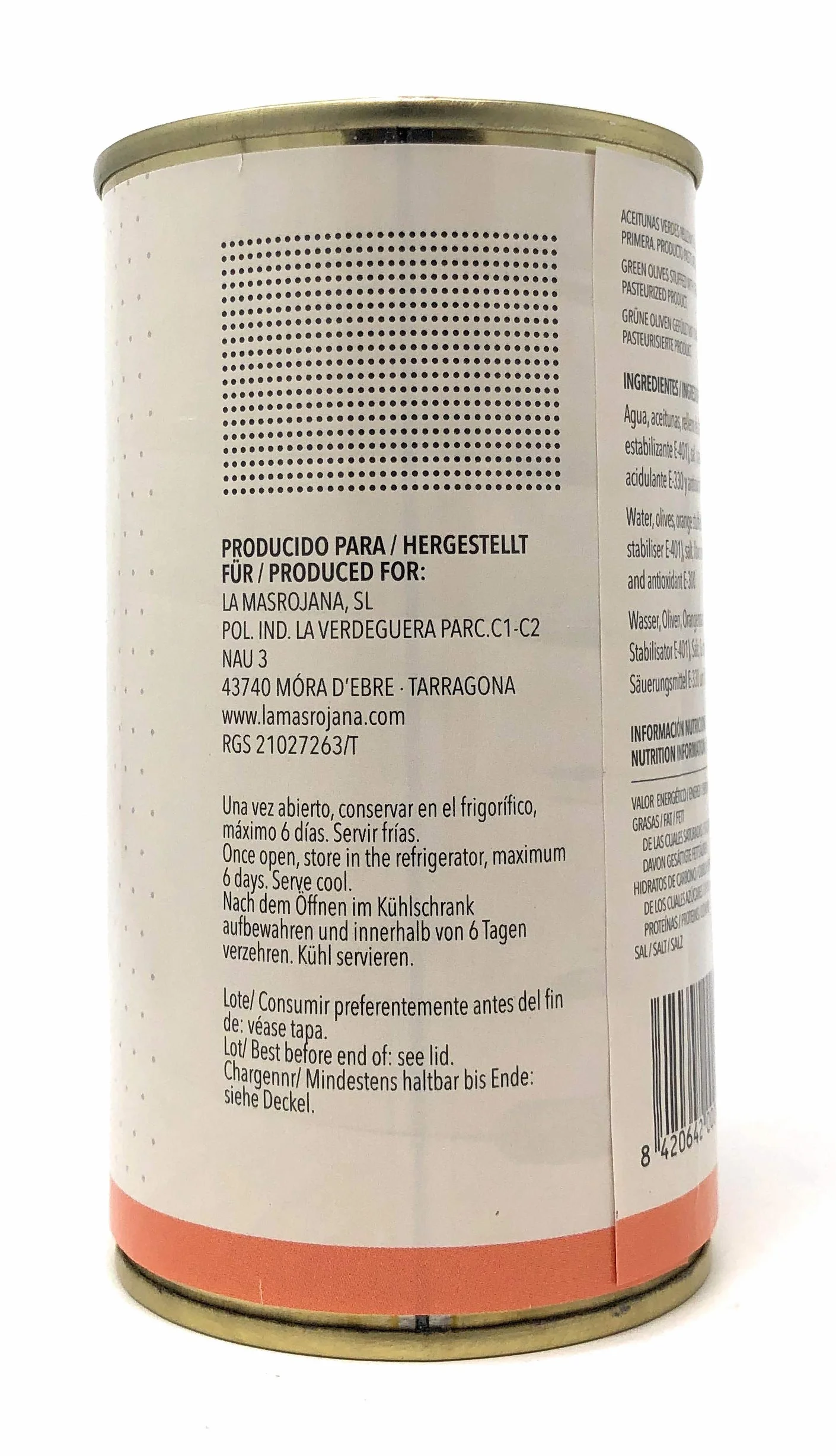 La Masrojana Aceitunas Manzanilla rellenas de naranja 150g