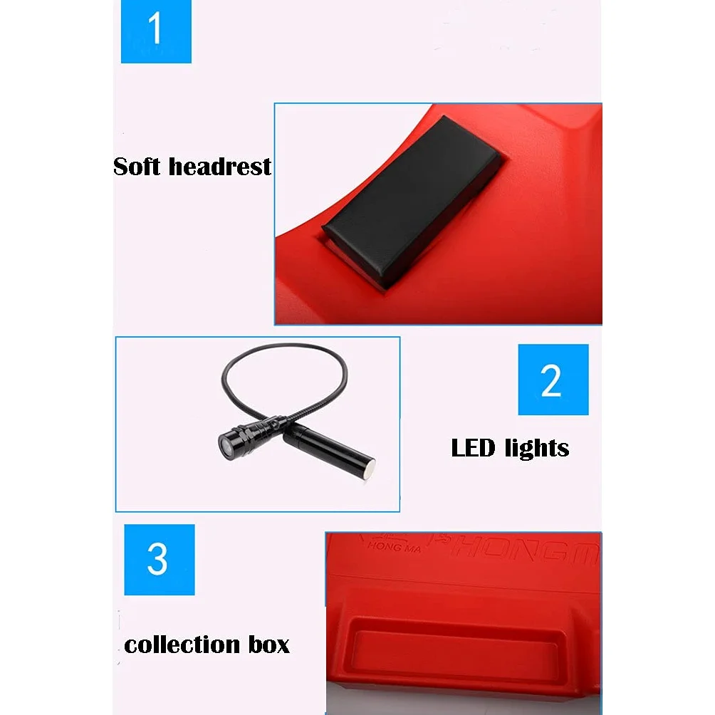 Tablero rodante de Garaje, Enredadera mecánica, Tablero Tumbado ergonómico para reparación de vehículos, para Taller de reparación de automóviles (Red)
