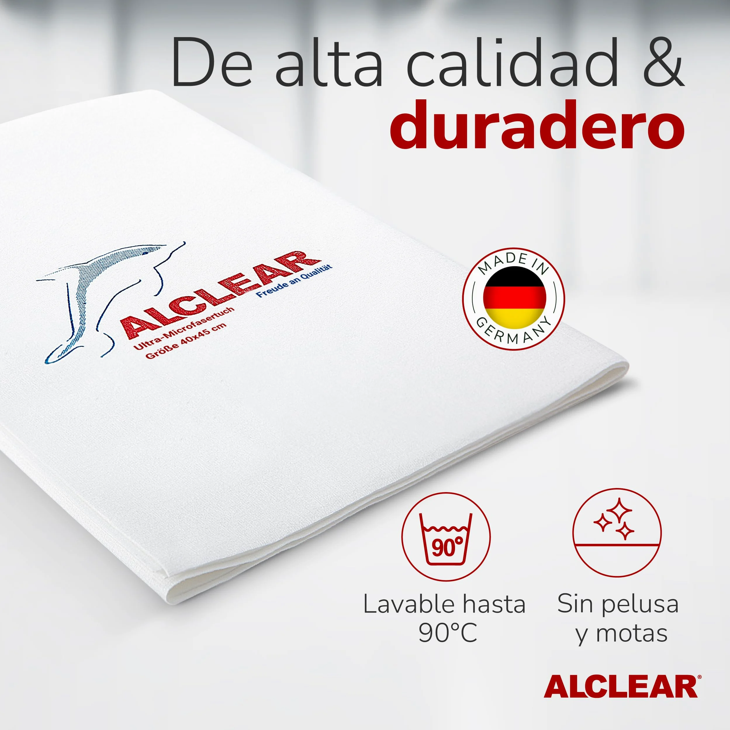 ALCLEAR 950001 Paño de Microfibra para Ventanas, Set de 5, paño de Microfibra para Cristales, del hogar y de Las Ventanas, sin Necesidad de Utilizar un paño para secar ni limpiacristales, 40 x 45 cm