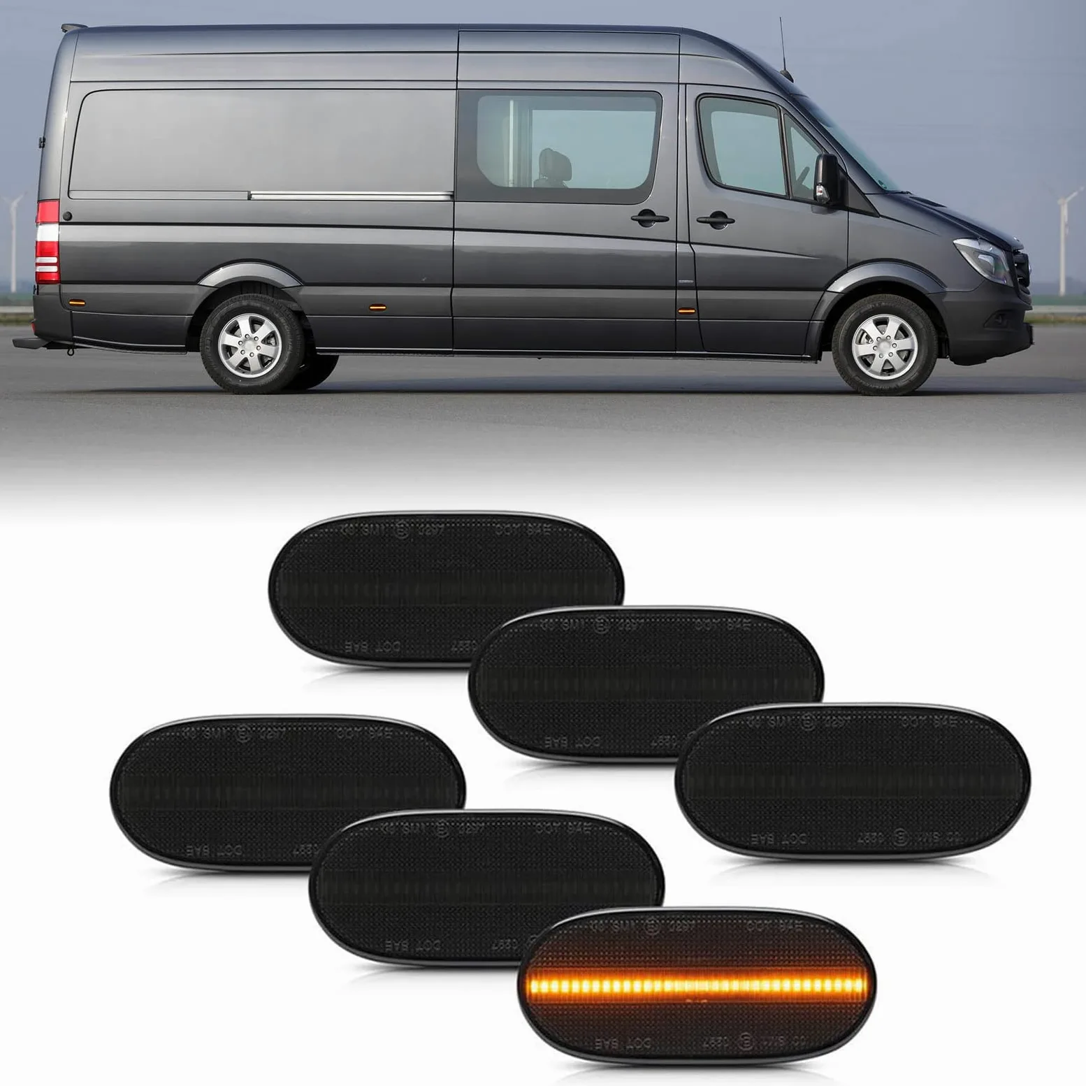 6 luces LED de marcador lateral de 12-24 V, luces indicadoras ámbar para M'ercedes B'enz Sprinter W906 Volks Crafter 2E 2F, luces de despeje, lente ahumada, reemplazo de bombilla halógena de stock