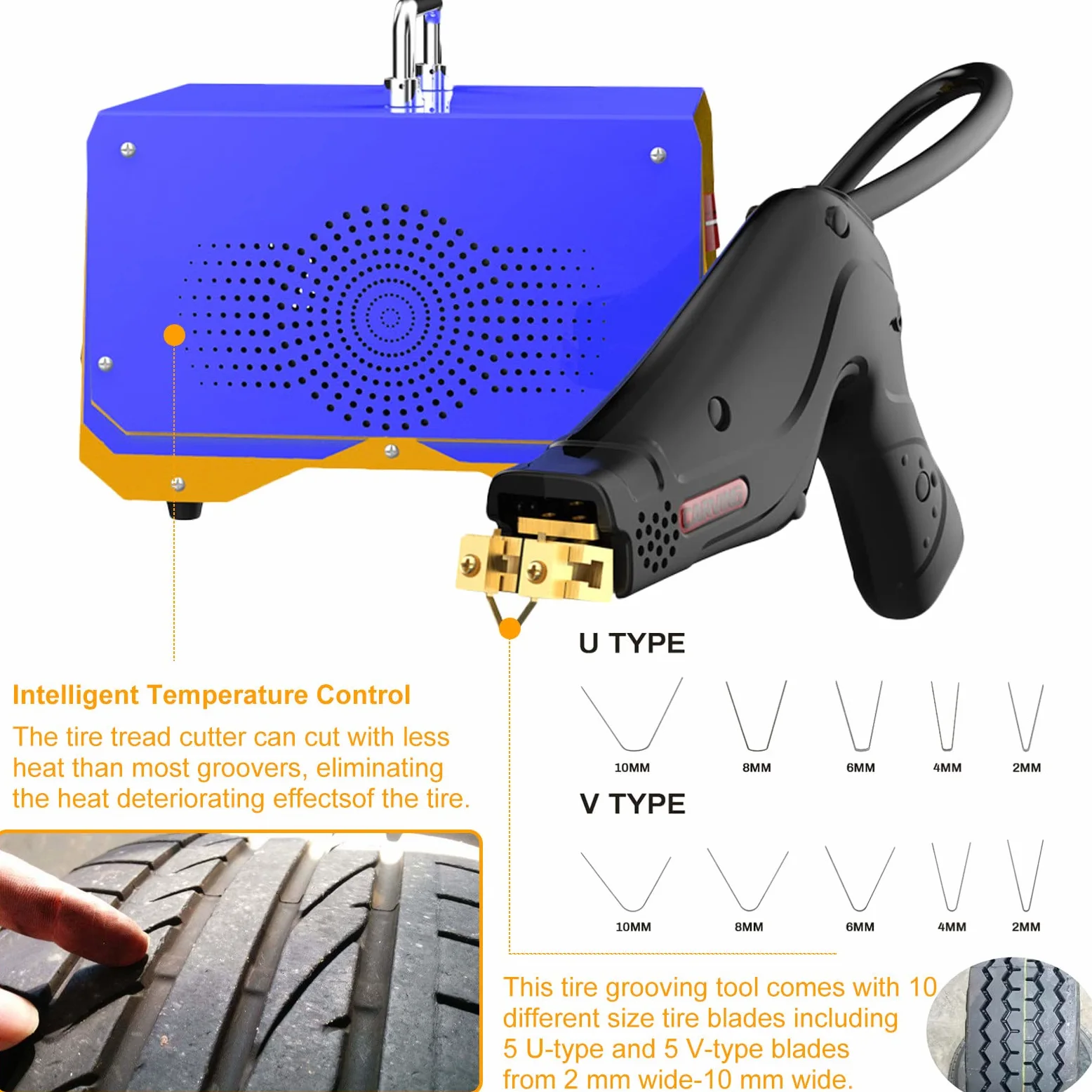 Kit de herramientas portátil para reagrupar neumáticos con cable de 5 m para coche, motocicleta, ATV y neumáticos industriales