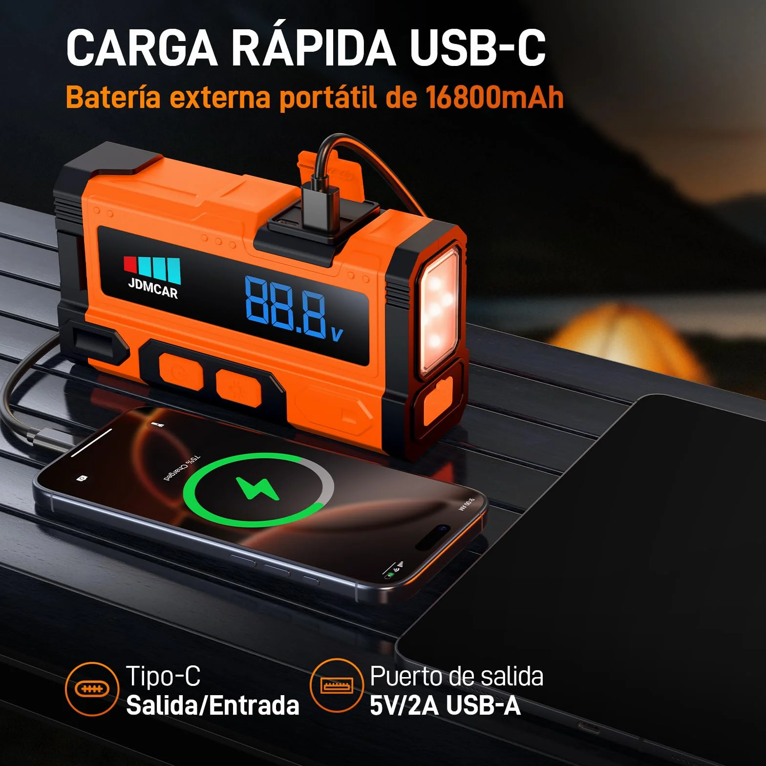 Arrancadores de Bateria de Coche 10000A 12V Arrancador de Coches Motor 9.0L Gasolina 8.5L Diesel Portatil Pantalla LCD Carga Rapida Linterna LED