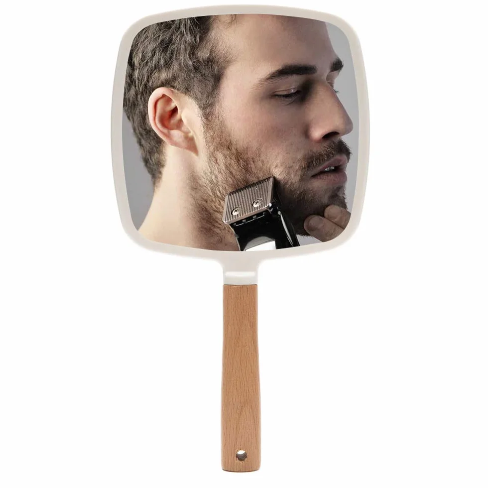 YEAKE Espejo de mano de madera para maquillaje y afeitarse con agujero para colgar, portátil de viaje