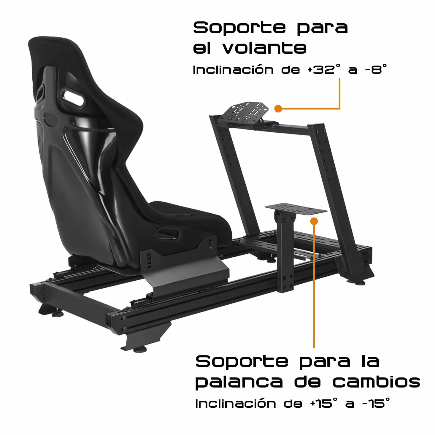 Indeca Cockpit Simracing Magnus Racer GTR con Asiento | Soporte para Volante, Pedales y Palanca de Cambios | Estructura de Aluminio y Acero | Ajustable y Estable