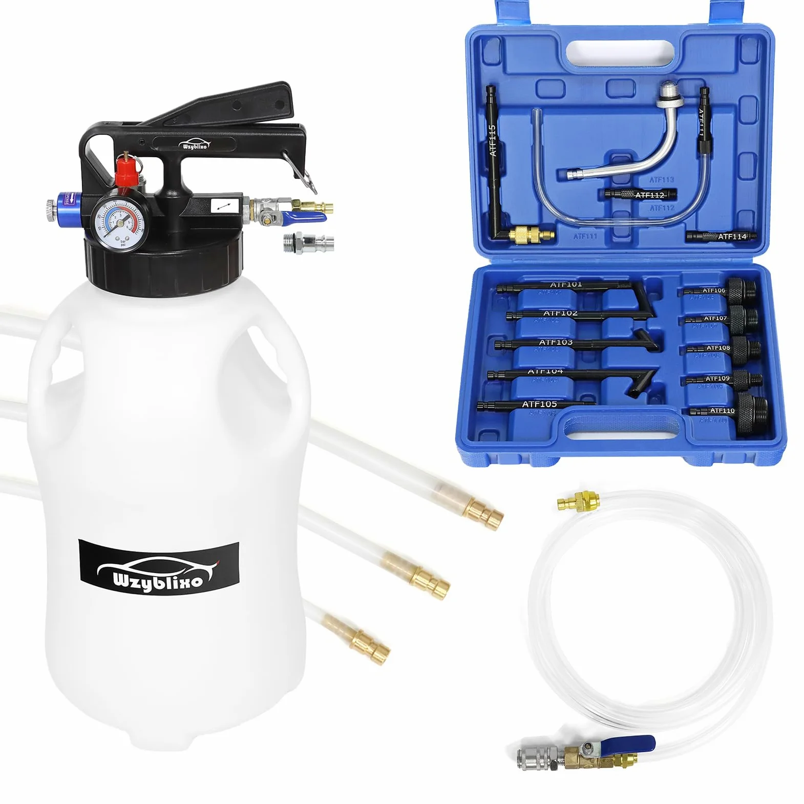 Bomba de líquido de transmisión de 6 L y bomba extractora de aceite, bomba de líquido de transmisión automática de 6 L para sistema de llenado ATF con 15 adaptadores de llenado ATF y 4 mangueras (azul