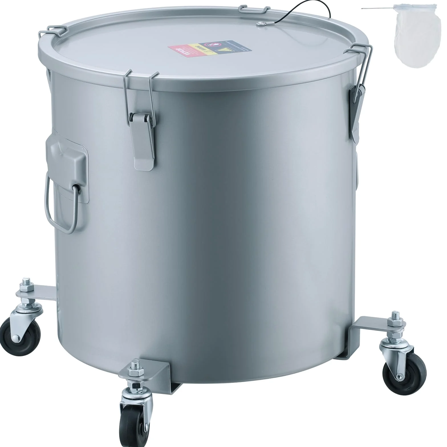 VEVOR Recolector de grasa y aceite usado sobre ruedas, 37,8 L, recipiente de aceite de acero al carbono para freidora, recipiente de aceite con tapa, pinzas de bloqueo, bolsa de filtro
