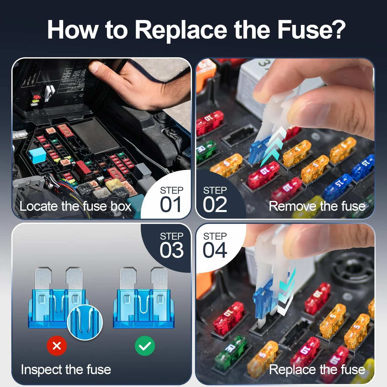 JOREST Kit de Fusibles para Automóvil 60 Piezas 2A-40A Mini y Mediano 12V