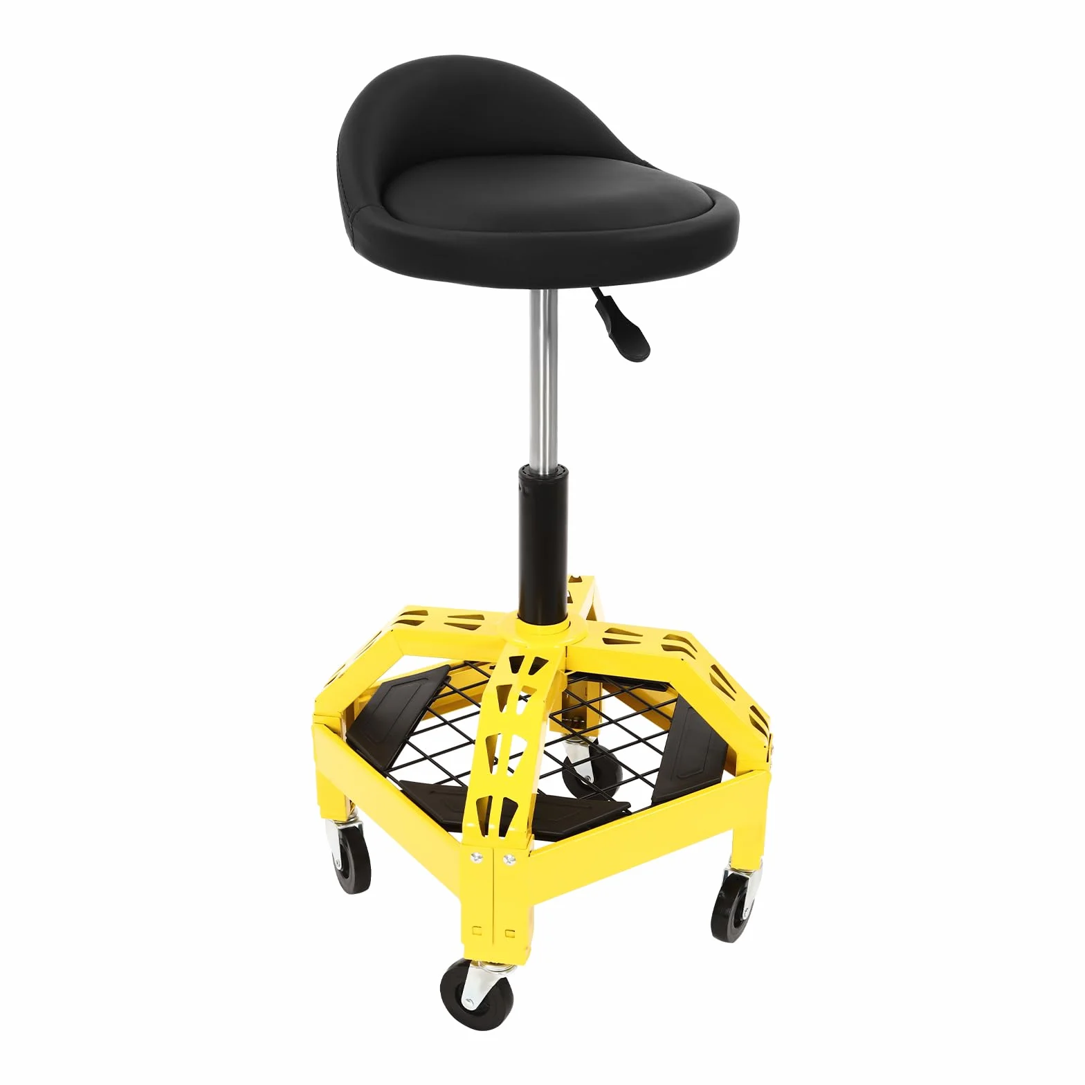 Taburete de taller ajustable con ruedas, silla de taller, taburete con ruedas, capacidad de carga de 130 kg, asiento de taller telescópico para taller, oficina