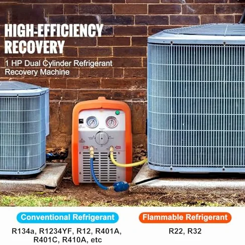 Máquina de recuperación de refrigerante de HVAC de doble cilindro, herramienta de extracción de gas de CA portátil de 1HP para R134A R410A, eliminación rápida de líquido con cierre de seguridad automá