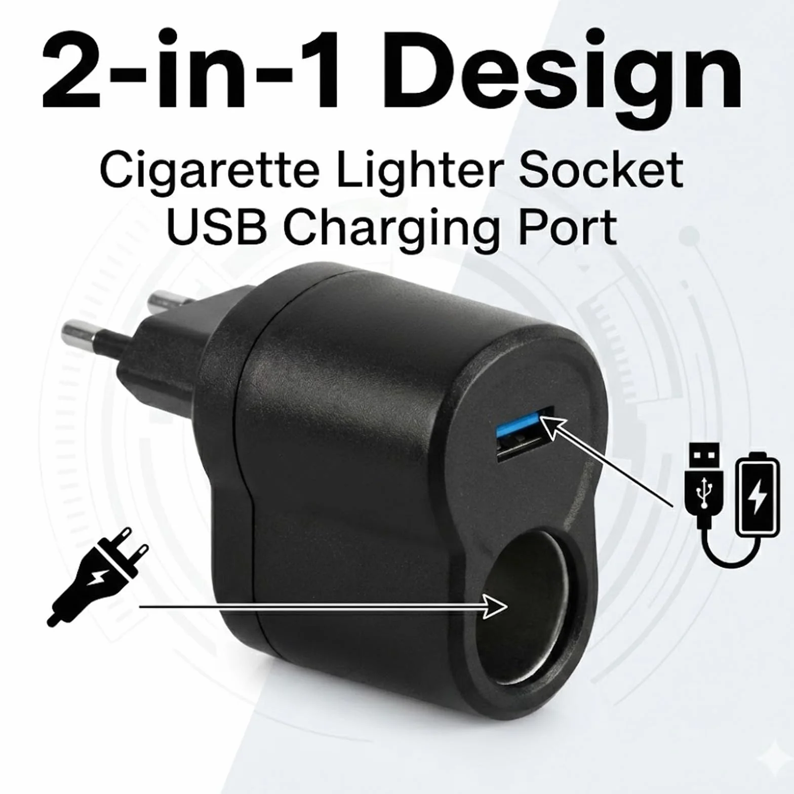 Adaptador de Corriente 220V a 12V para Mechero de Coche, Convertidor AC/DC con Toma Encendedor y USB 5V/1A, Solo para Accesorios de Bajo Consumo hasta 6W, GPS y Luces LED