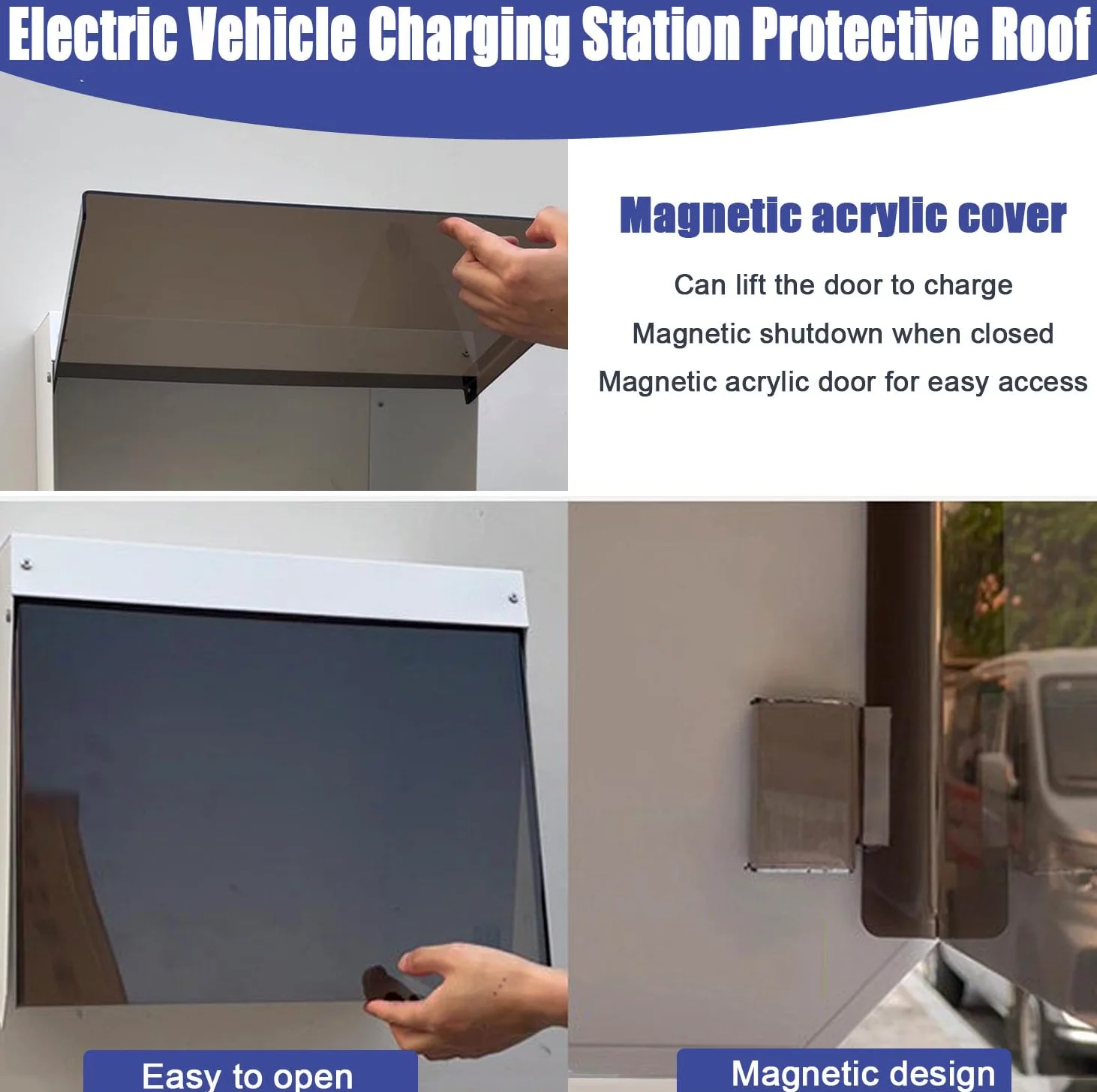Genérico Cubierta para Wallbox Universal de Coche Eléctrico, Protección para Estación de Carga EV en Acero Galvanizado de Alta Resistencia, Carcasa Impermeable con Puerta de Acrílico Magnético