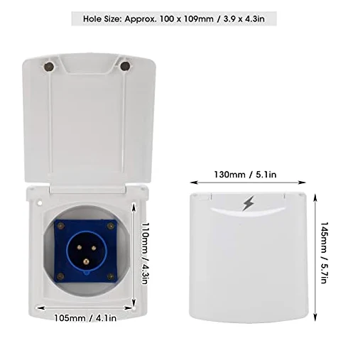 Entrada de Bloqueo Giratorio del Enchufe de Alimentación, Rv Shore Power ， Tomacorriente para RV Enchufe Externo Impermeable de 3 Clavijas Toma de Corriente Montaje Integrado 220V-250V 16a(blanco)