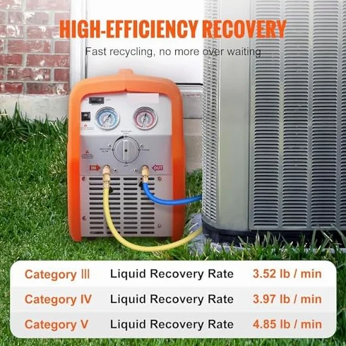 Máquina portátil de recuperación de refrigerante para HVAC, herramienta de recuperación eficiente de CA para refrigerante líquido
