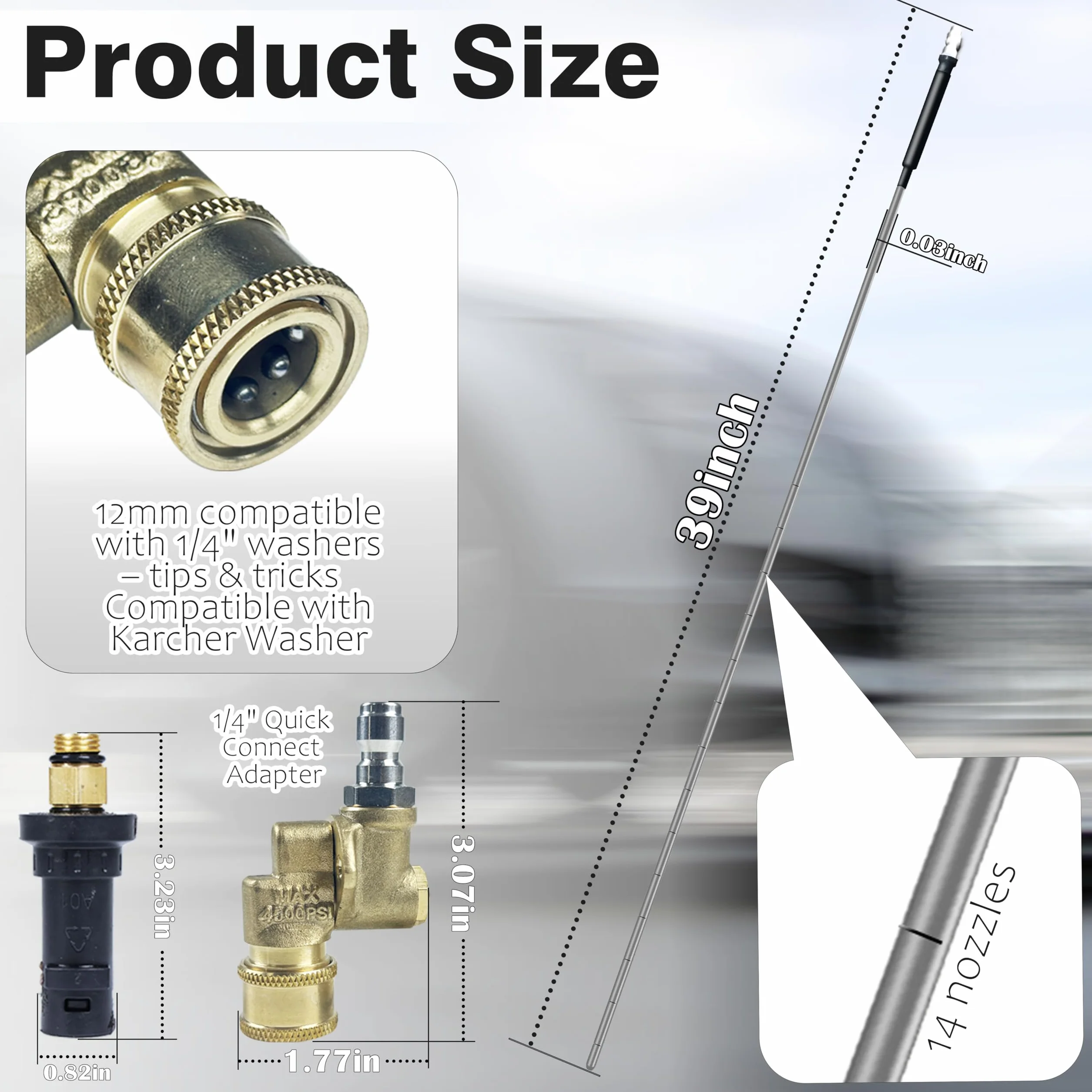Varilla de limpieza de radiador – Herramienta de purga de radiador de 5000+ PSI con adaptador adecuada para lavadora de coches Karche, camiones, autocaravanas, limpieza dual de agua/aire, incluye