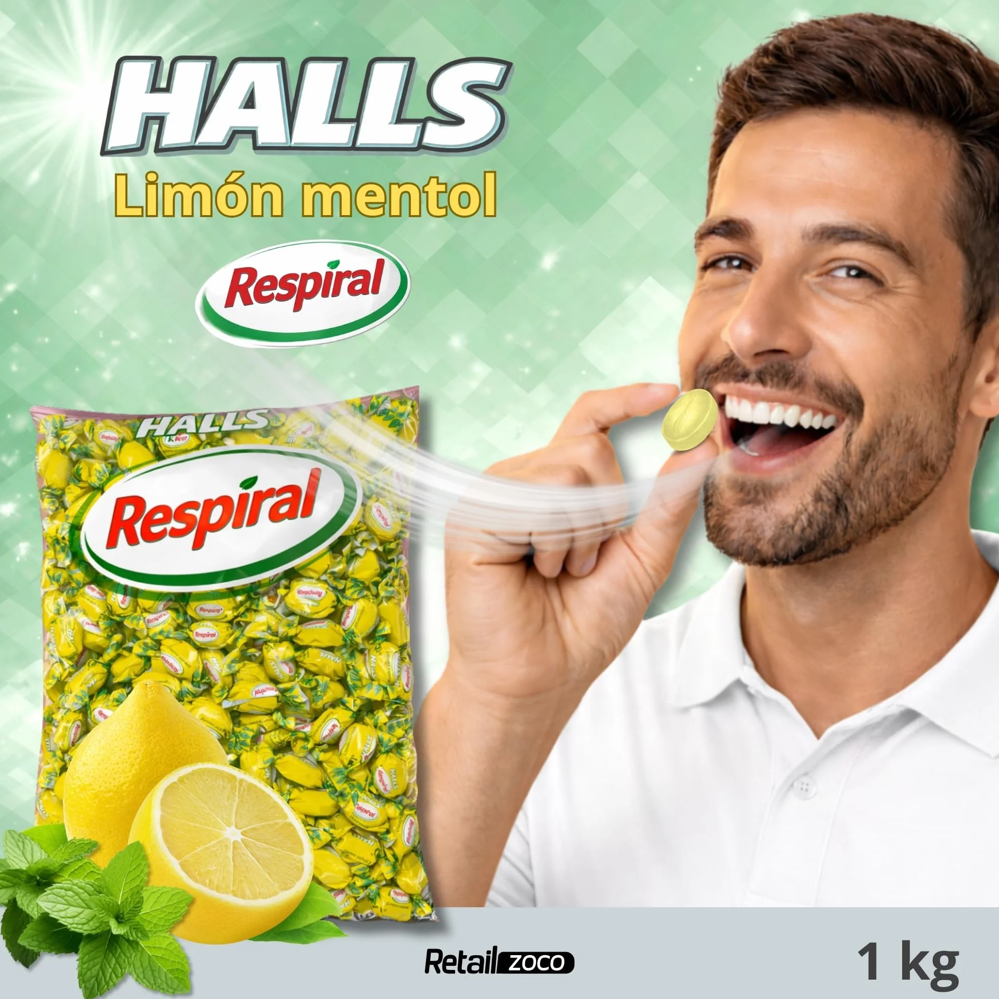 Respiral Caramelos Limón y Mentol 1 kg 316 unidades Sin Gluten