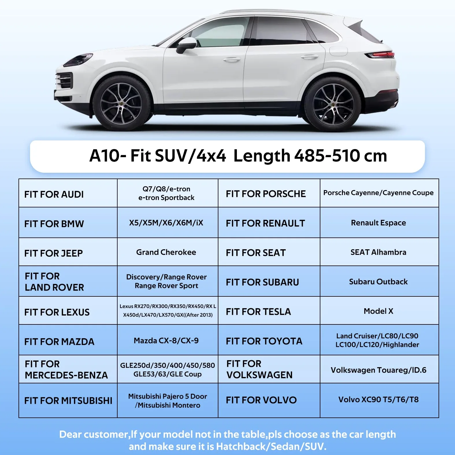 Funda Coche SUV Exterior Impermeable, Cubre Coche 4x4 de 10 Capas, Cubierta Coche Protector de Sol, Capa para Carro Apto para Audi Q7, BMW X5, Mercedes GLE, Porsche Cayenne,etc. YXL
