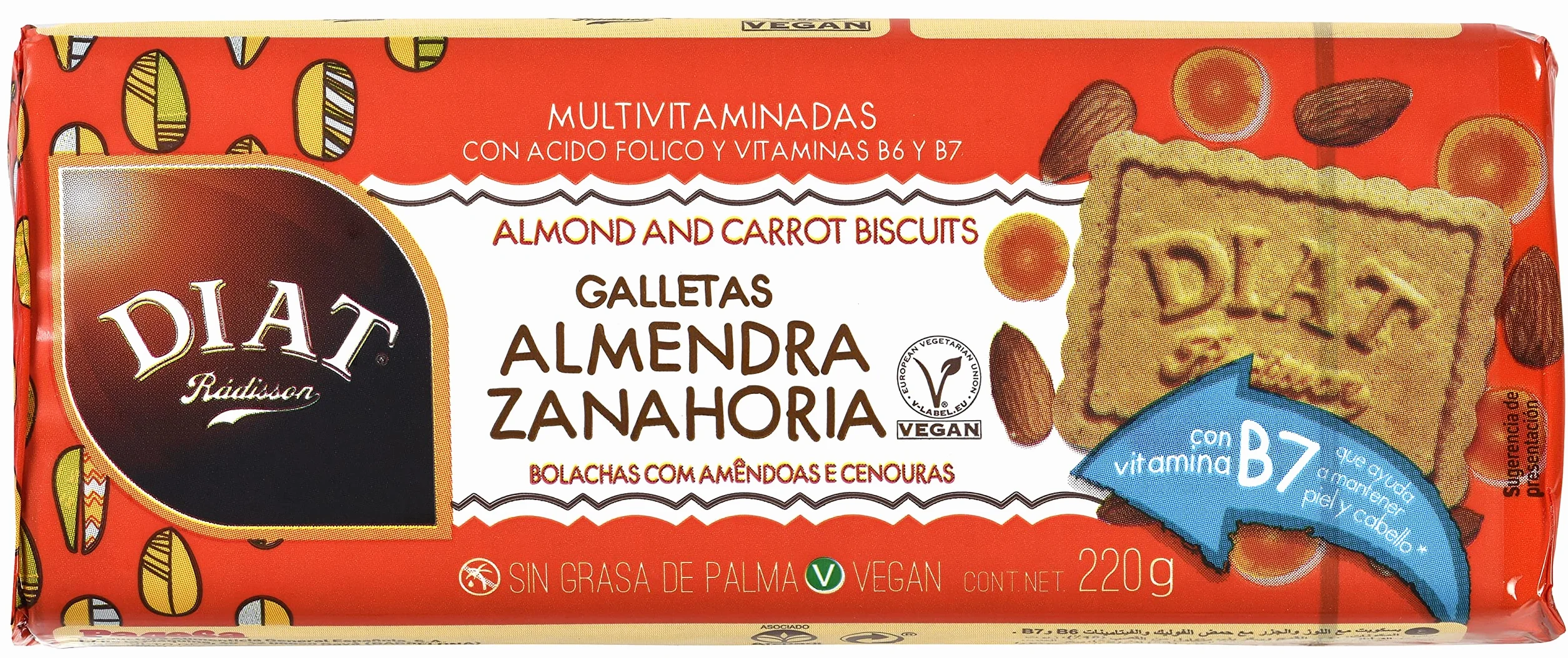 DIAT Radisson Galletas con Almendras y Zanahoria Veganas Bajas en Sal Multivitaminadas