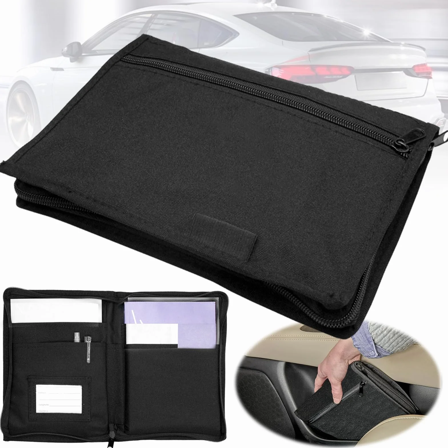 WiDream Carpeta De Coche, Organizador De Guantera, Bolsa De Almacenamiento Para Guantera De Coche, Funda Para Documentos De Vehículoscon Múltiples Compartimentos