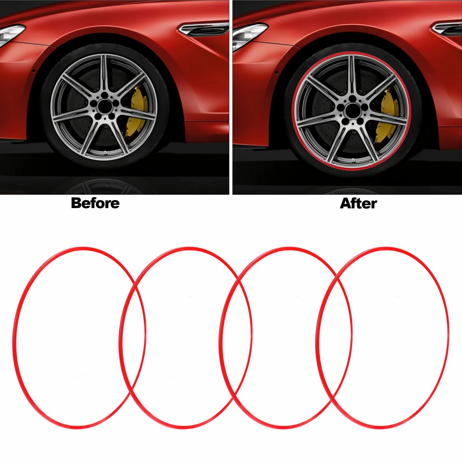 Protector de Llanta de Rueda de 21 Pulgadas, Rojo, Aleación de Aluminio, Protector Autoadhesivo a Prueba de Rayones con Bordes de Rueda Planos Adhesión de Pegamento Posterior