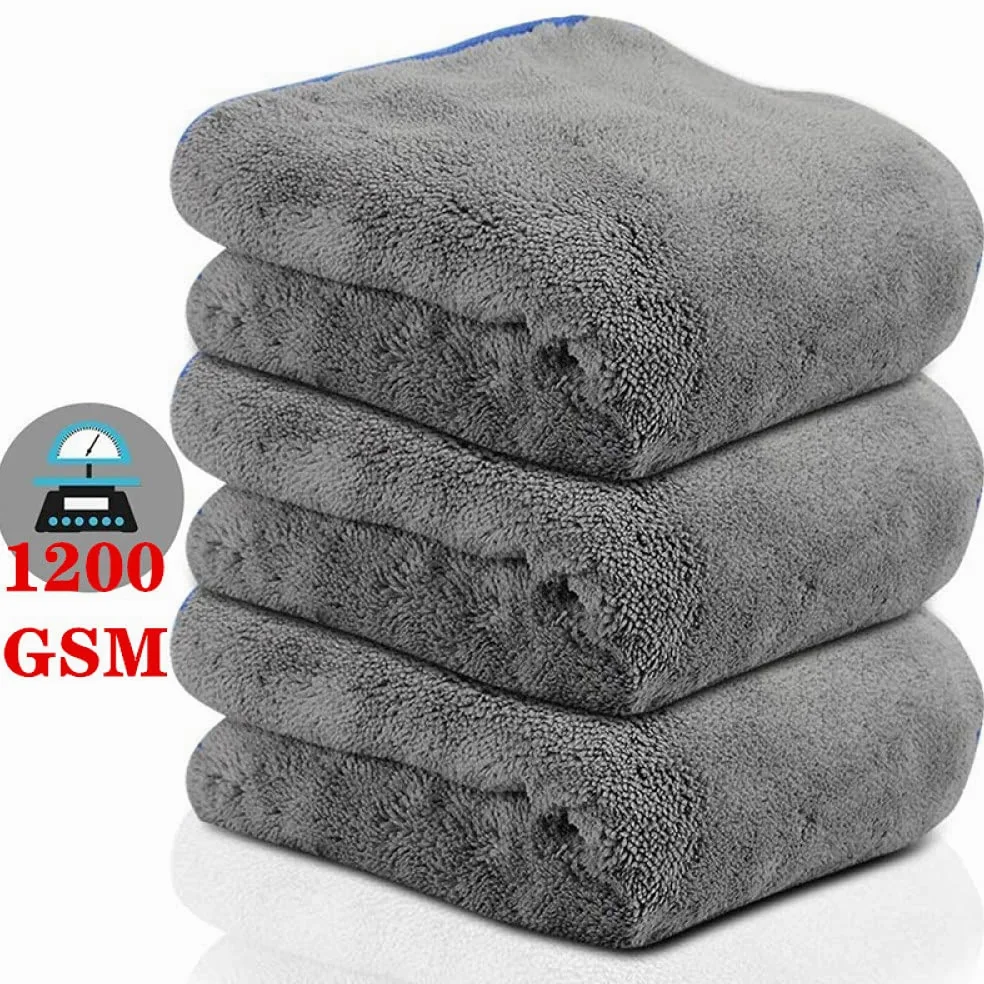 Toalla de lavado de autos 1200gsm Toalla de microfibra ultra gruesa Toallas de secado de autos Limpieza de detalles de autos Pulido Microfibra Paño de lavado de autos Accesorios, paquete de 3 (azul)