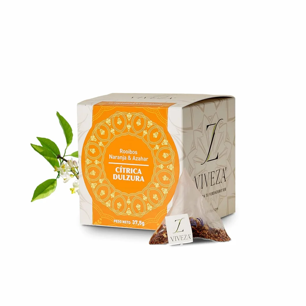 Viveza Cítrica Dulzura Infusión Rooibos con Naranja y Azahar Sin Teína Caja 15 Pirámides 37,5 gr