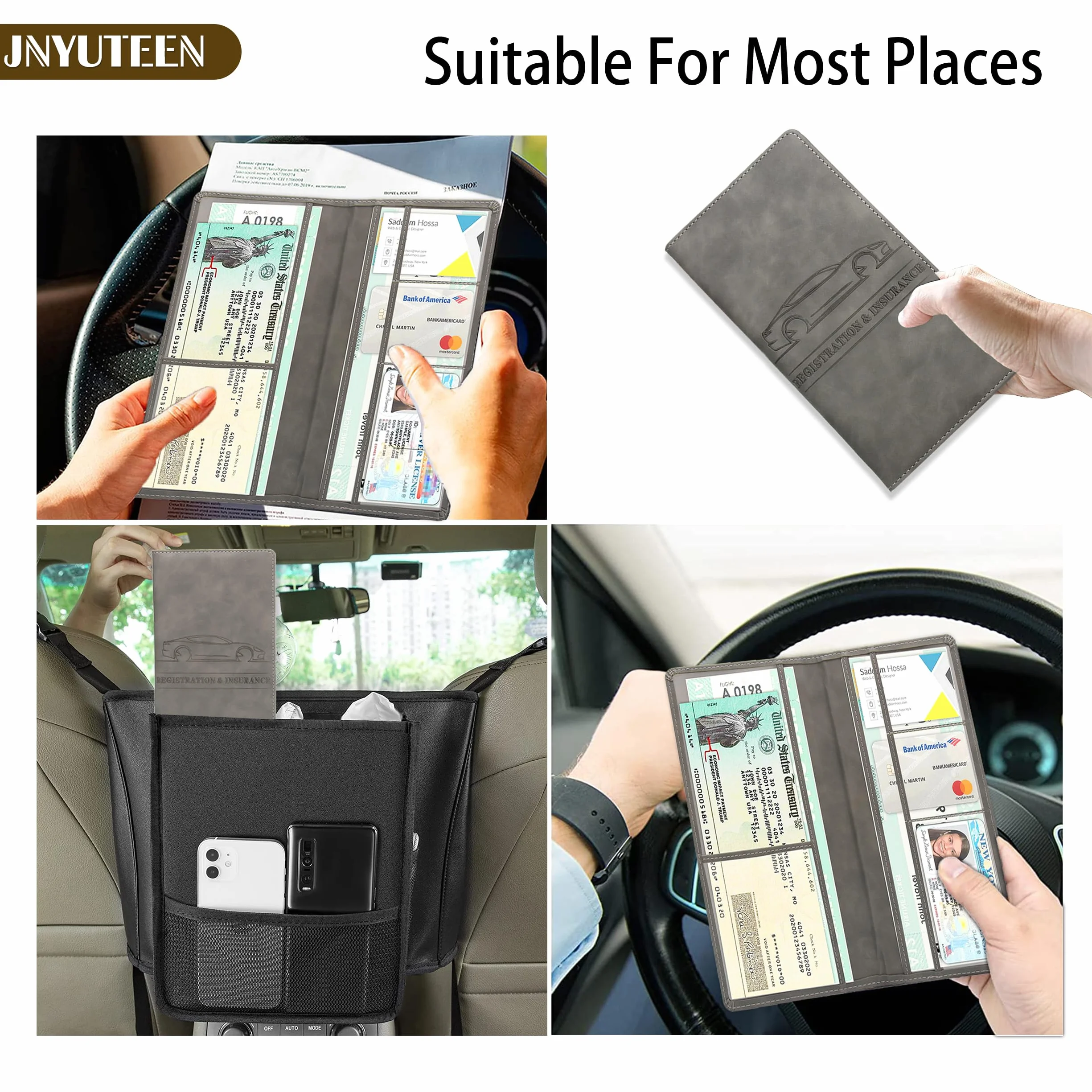 Cartera para Documentos Coche, Cartera Organizadora De Guantera De Cuero PU, Carpeta Documentos Coche Porta Documentos para Viaje Accesorios de Coche para Tarjetas Licencia de Conducir