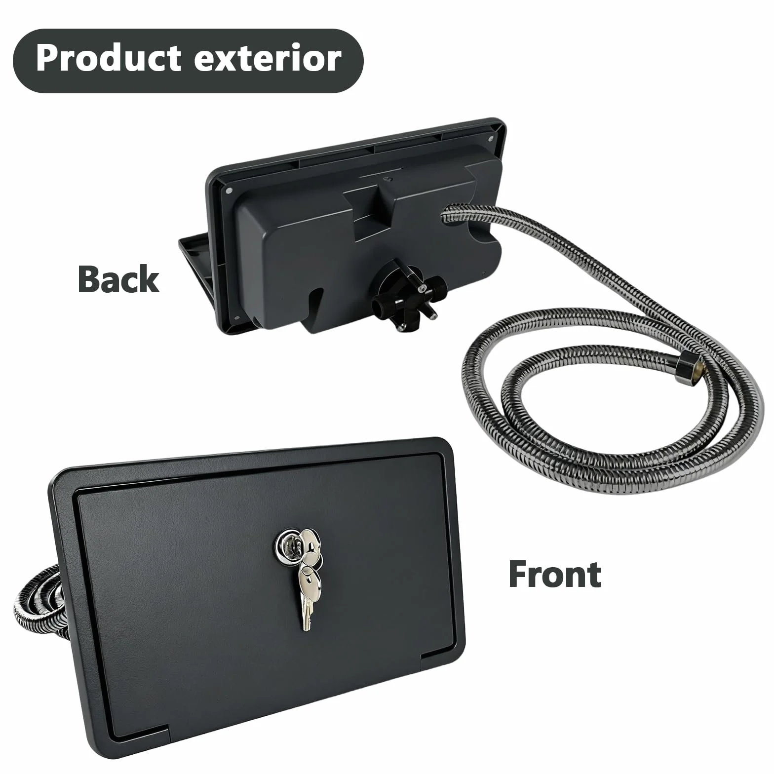 Kit de caja de ducha exterior para caravana, funda de grifo de ducha exterior con cerradura y llave para RV, autocaravanas, quinta rueda, cámper, remolque (negro)