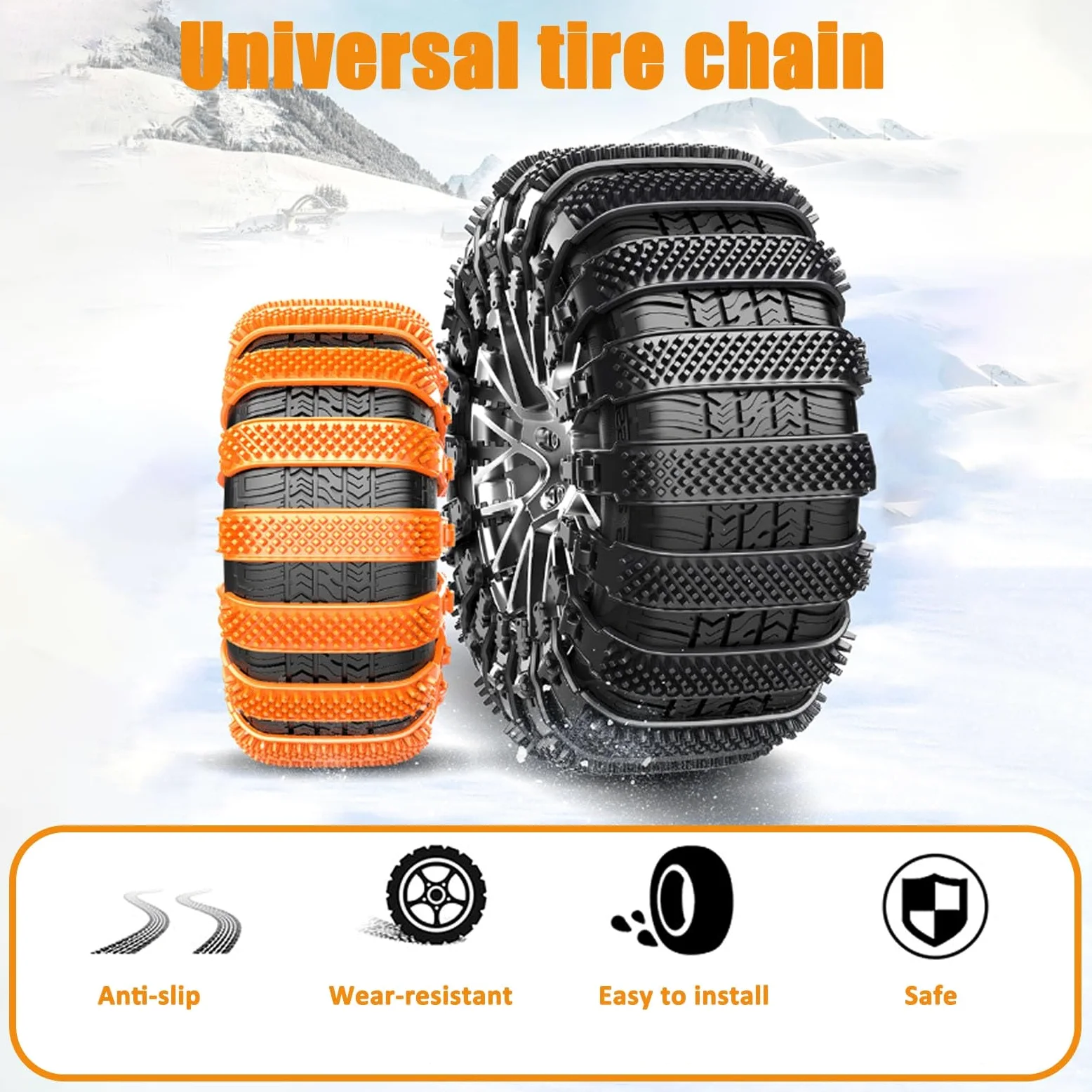 Cadena de Nieve 10 Unidades, Universal Cadena de Nieve para Coche, Cadenas Antideslizantes para Neumáticos de Nieve, Para coches, SUV y camionetas, Ancho 165-275mm(Orange,40PCS)