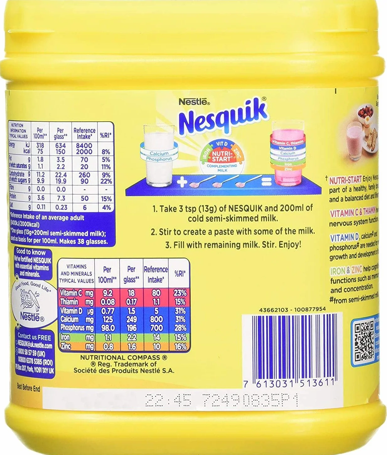 Nesquik Nestlé Mezcla de bebidas con leche sabor fresa 500 g