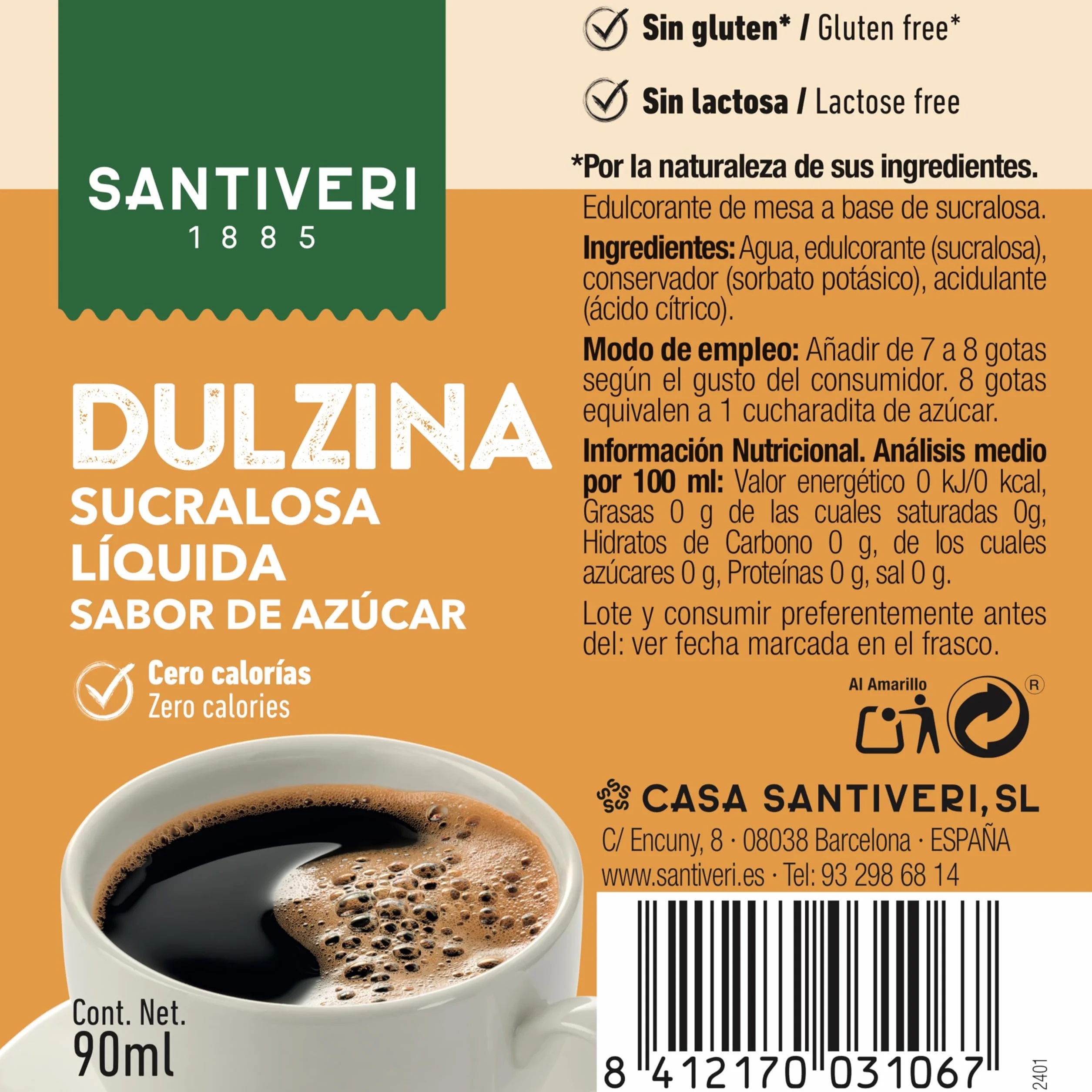 SANTIVERI Dulzina Sucralosa Liquida Edulcorante 0% calorías 90 ml