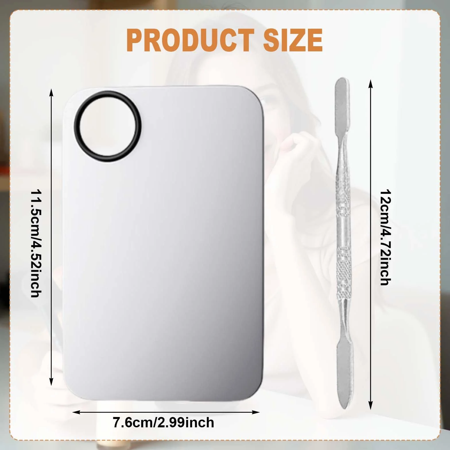 Paleta Maquillaje Acero Inoxidable con Espátula, Kit Mezclar Base Correctores Plata