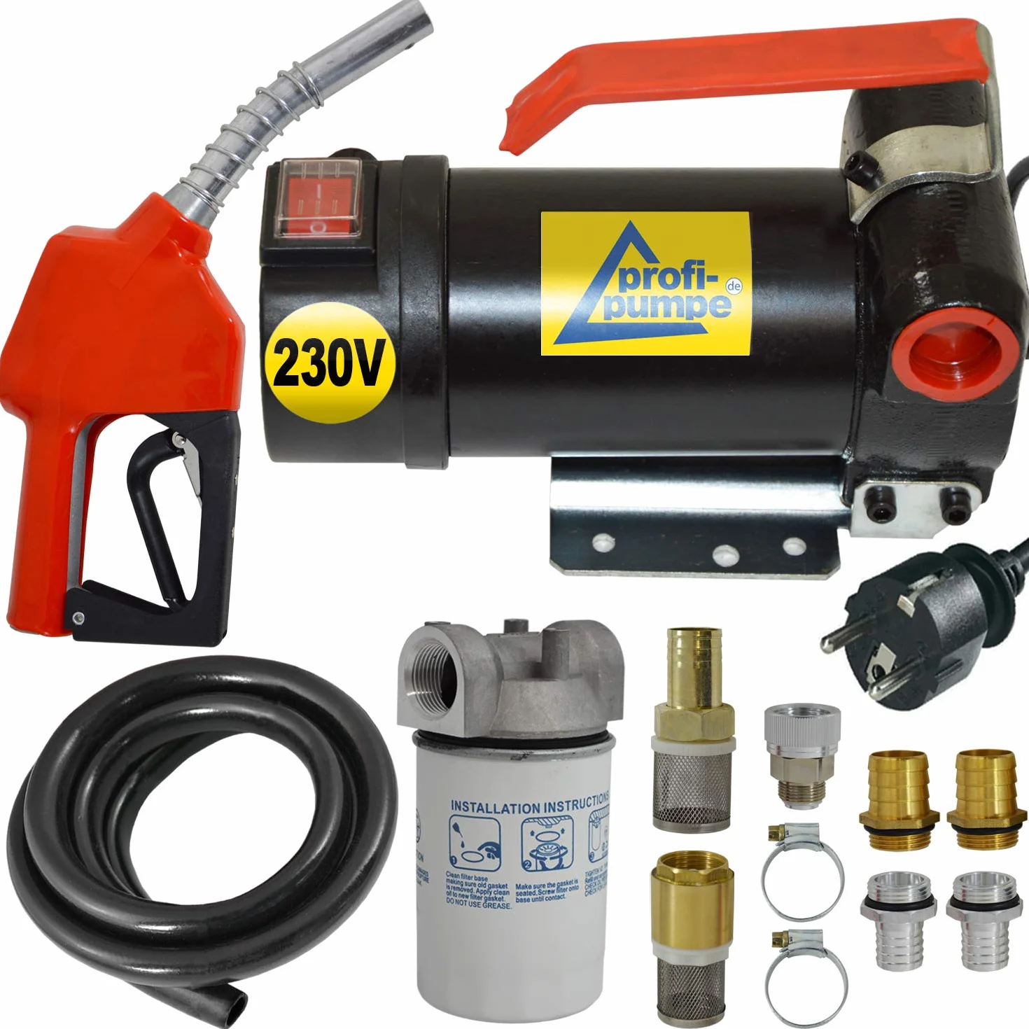 Profi-Pumpe® Diesel-Star 160-4 | Set de Trasvase 230V con Pistola Automática | Manguera de Goma 6m y Filtro Externo | Caudal 40L/min | Kit de Repostaje con Conexión Giratoria