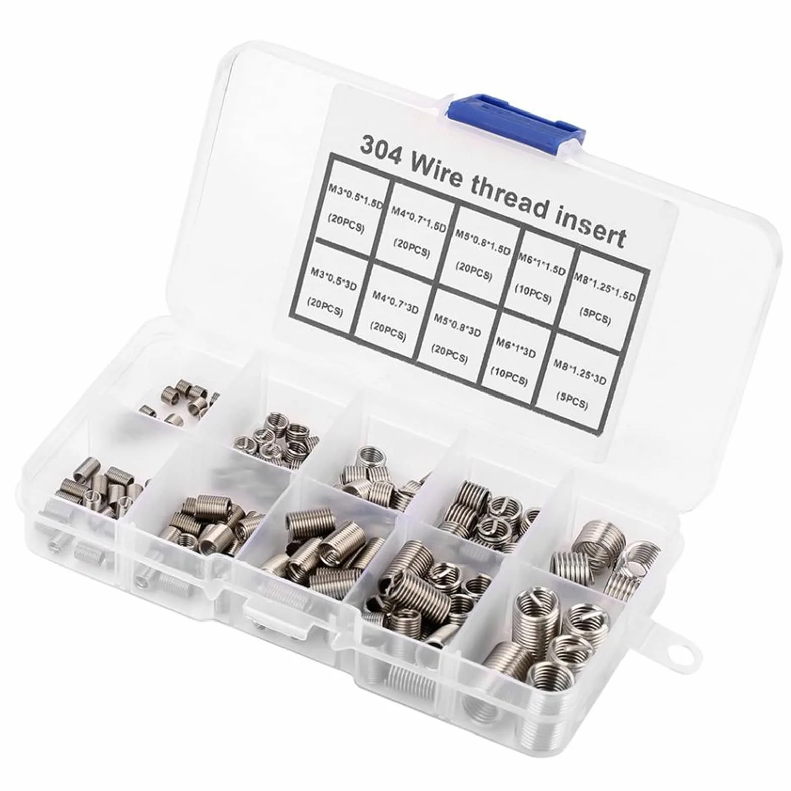 WANGCL 150 UNIDS Insertos Roscados Kit Helicoil Kits de Reparación de Rosca Inoxidable M3 M4 M5 M6 M8 Tipo Helicoil