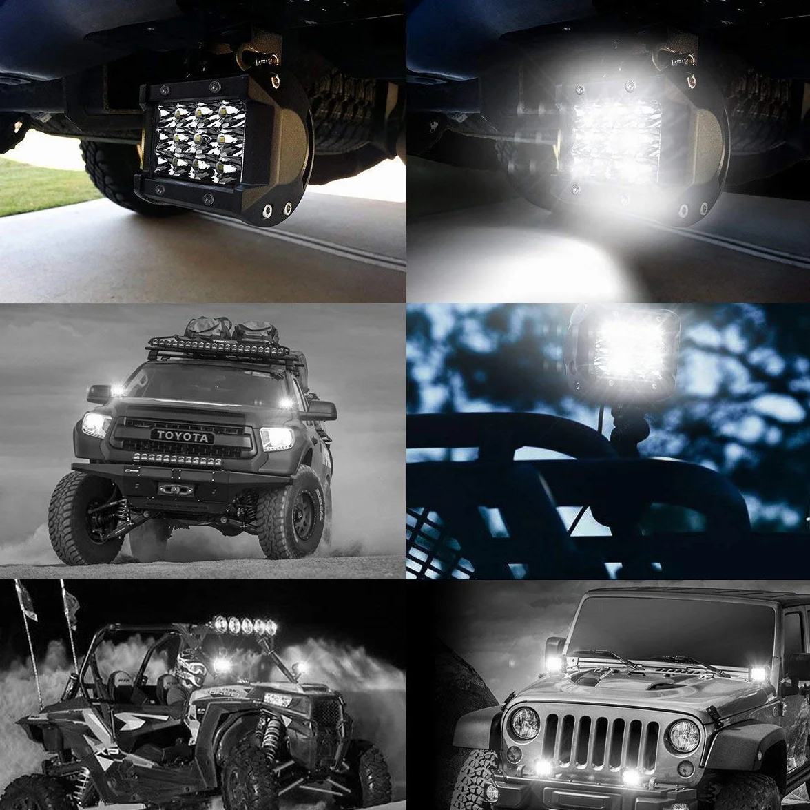 Willpower 2 barras de luz LED de trabajo de 36 W de 4 pulgadas, 12 V, 24 V, focos LED, impermeables, triple fila, luces de conducción todoterreno, lámparas de trabajo antiniebla para camión, tractor