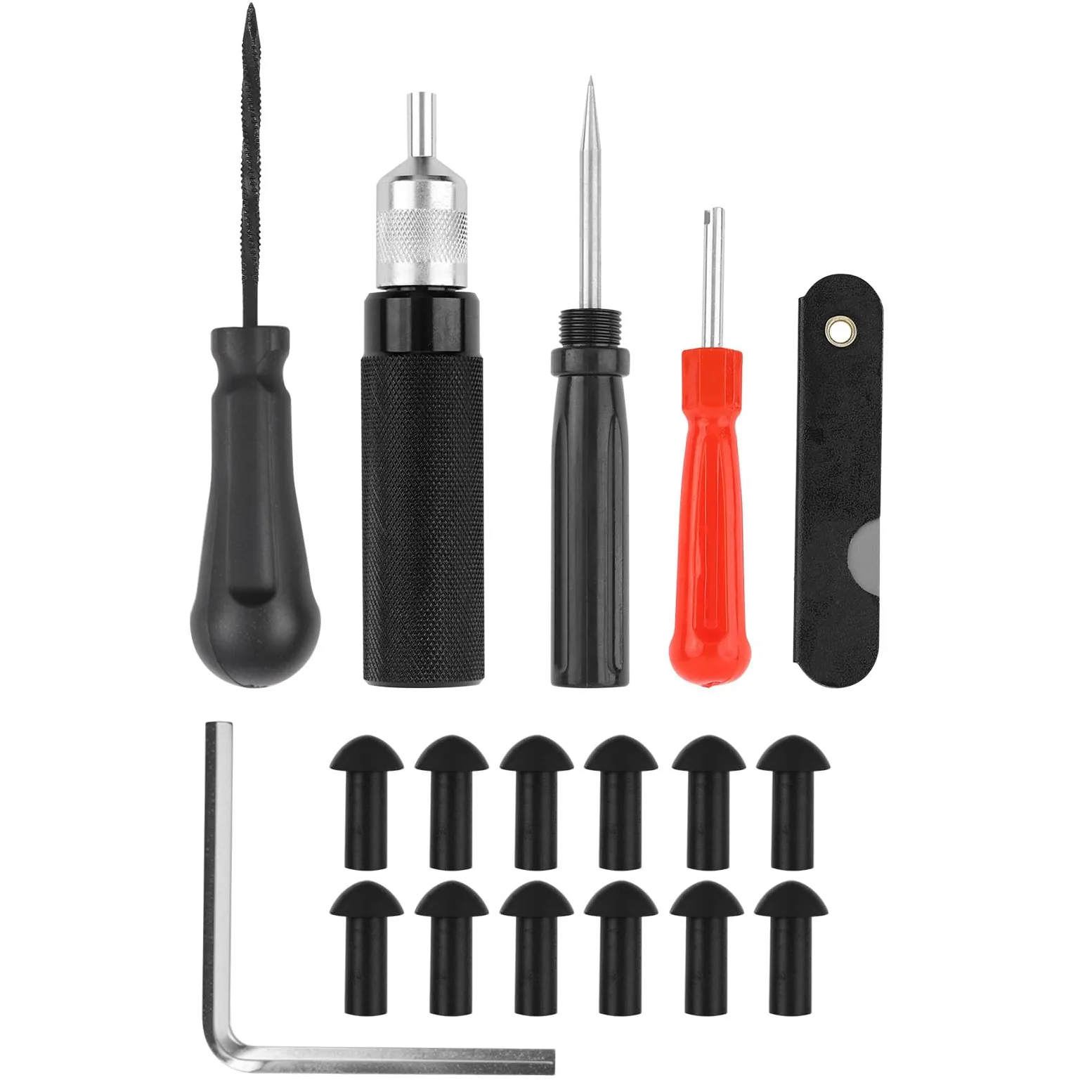 Riloer Juego de Herramientas de Reparación de Neumáticos de Motocicleta, Juego de Reparación de Ruedas de Neumáticos, Boquilla de Sonda de Enchufe de Seta,kit antipinchazos moto