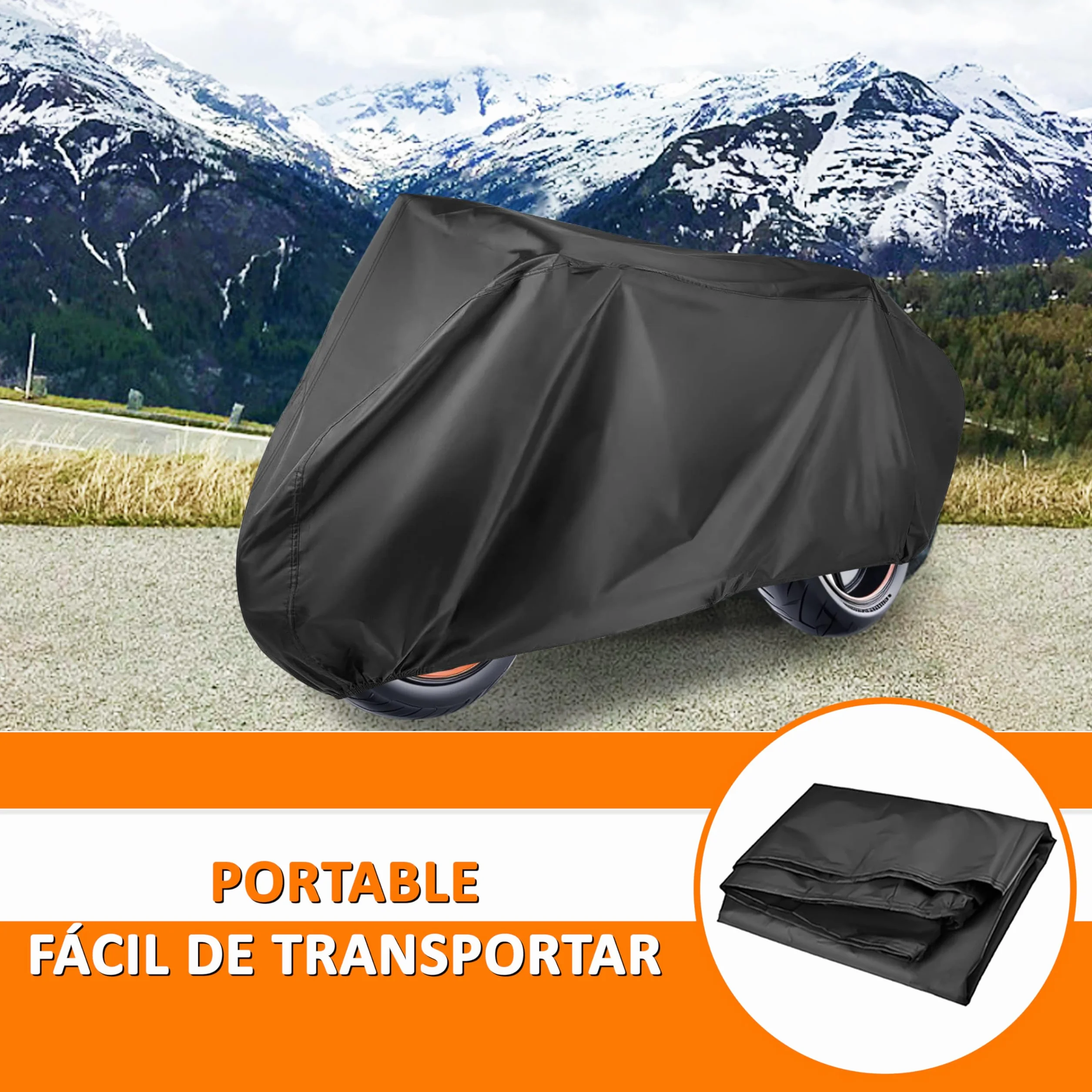 Funda Moto Impermeable Grande 240 x 140 cms Material PEVA Protege Lluvia Polvo Sol Funda para Moto Exterior Impermeable Negra