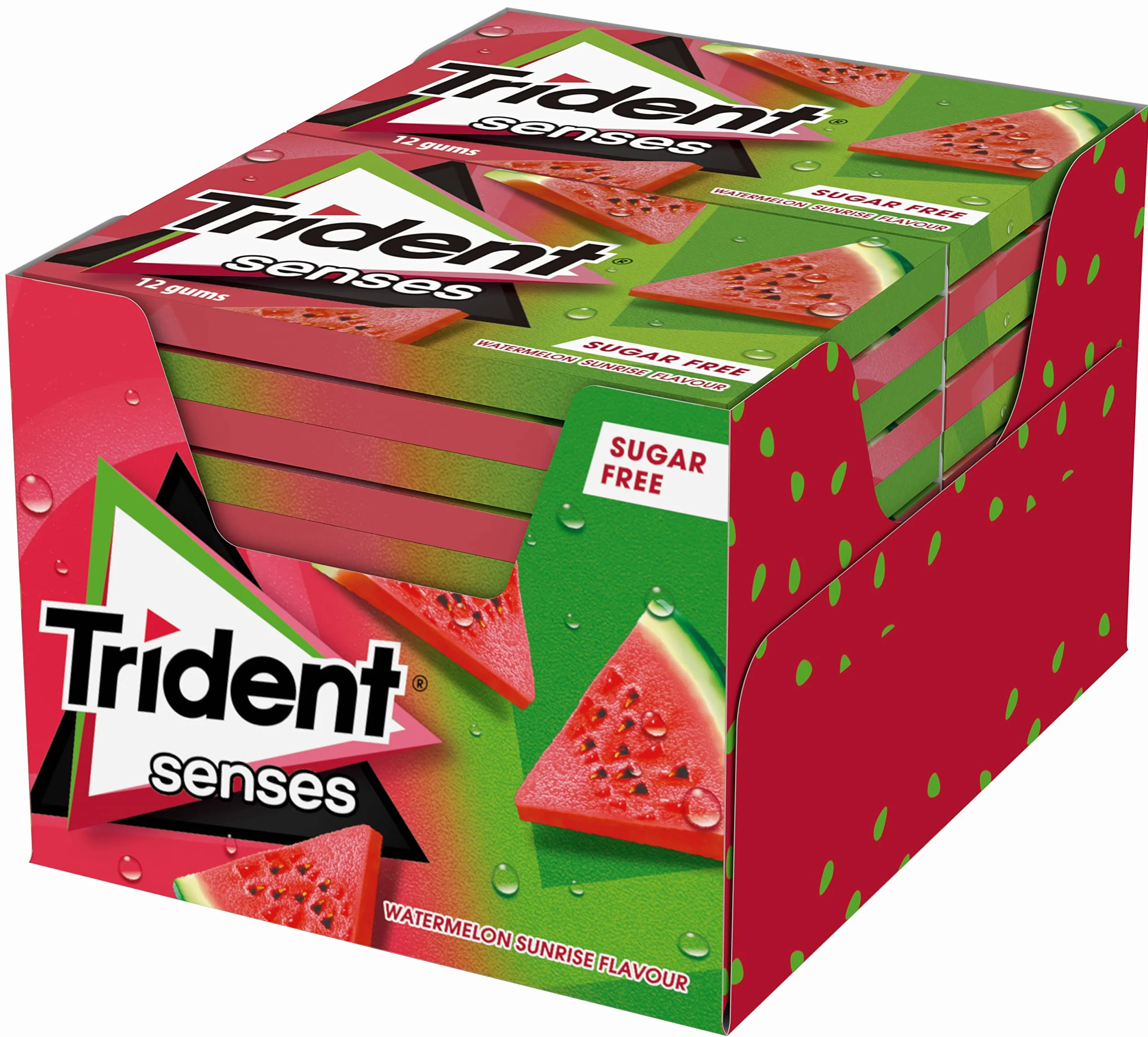 Trident Senses Watermelon Chicles sin Azúcar Sandía Paquete 12 x 23 g