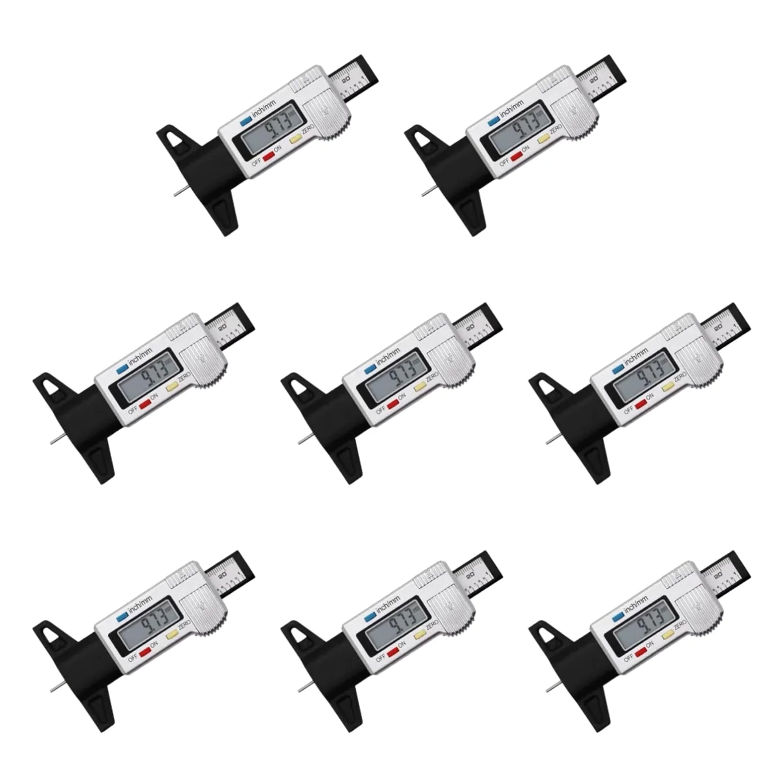 Medidor Digital De Profundidad Banda Rodadura, Neumáticos Coche Con Batería, Pantalla Grande, Detección Desgaste Automóvil, Calibrador Medición MedicióN De PrecisióN(Silver 8PCS)