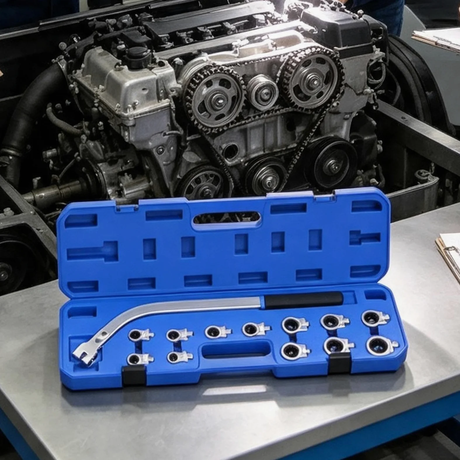 Kit de llave auxiliar de extracción de correa serpentina | Llave de polea tensora de correa para sedán, camión, motor, hogar, taller, garaje, carretera, industria automotriz