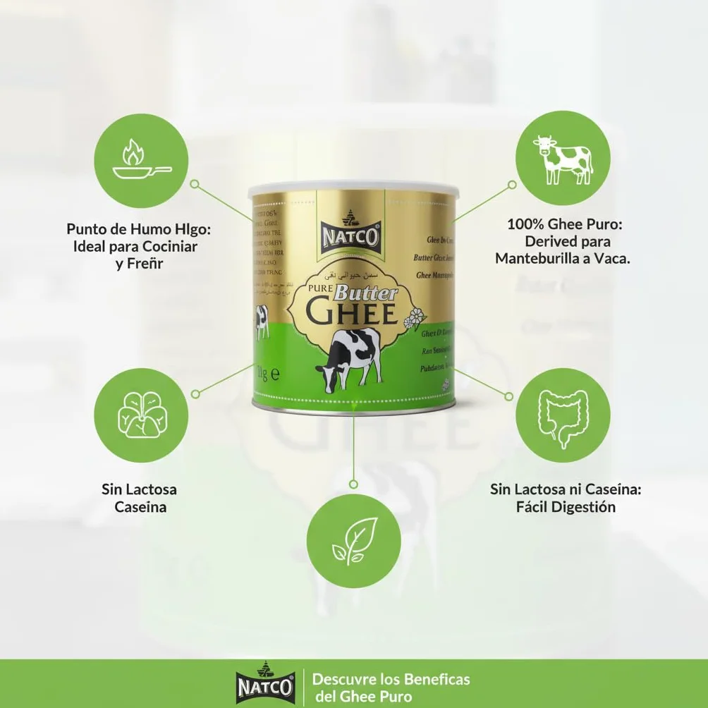 Natco Pure Butter Ghee Mantequilla Clarificada 2kg 100% Natural Sin Aditivos