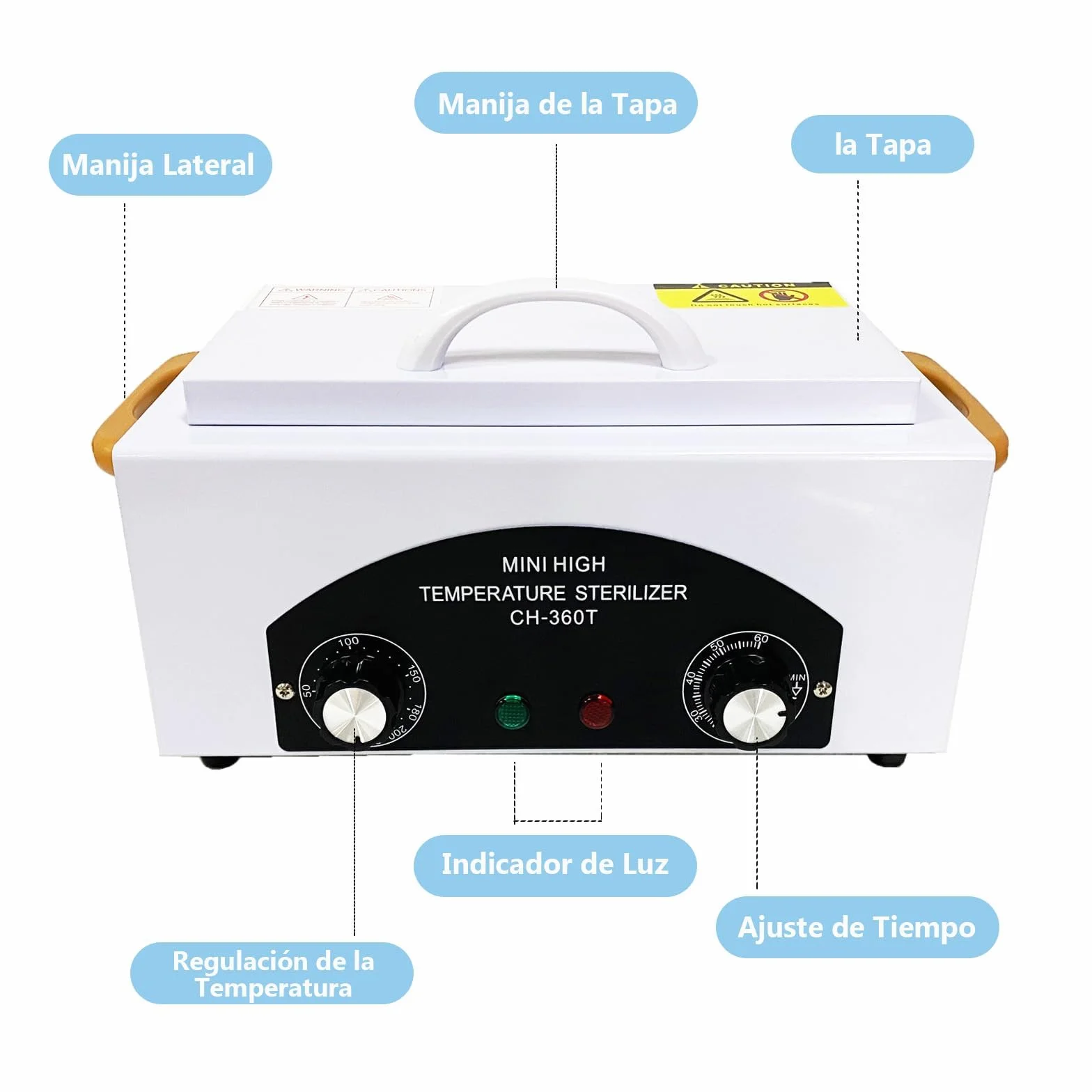 Esterilizador manicura profesional 200°C Aire caliente calor seco Caja 1,5L 300W temporizador 0-60 min