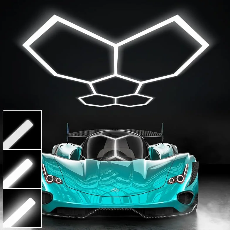 Hexagon Garage Lights, 3 Niveles de Ajuste de Brillo Led de 25 Paquetes, 216W, 25920LM, Luzes de Techo para Garaje, Centro Comercial, taller y Detallado de Coches