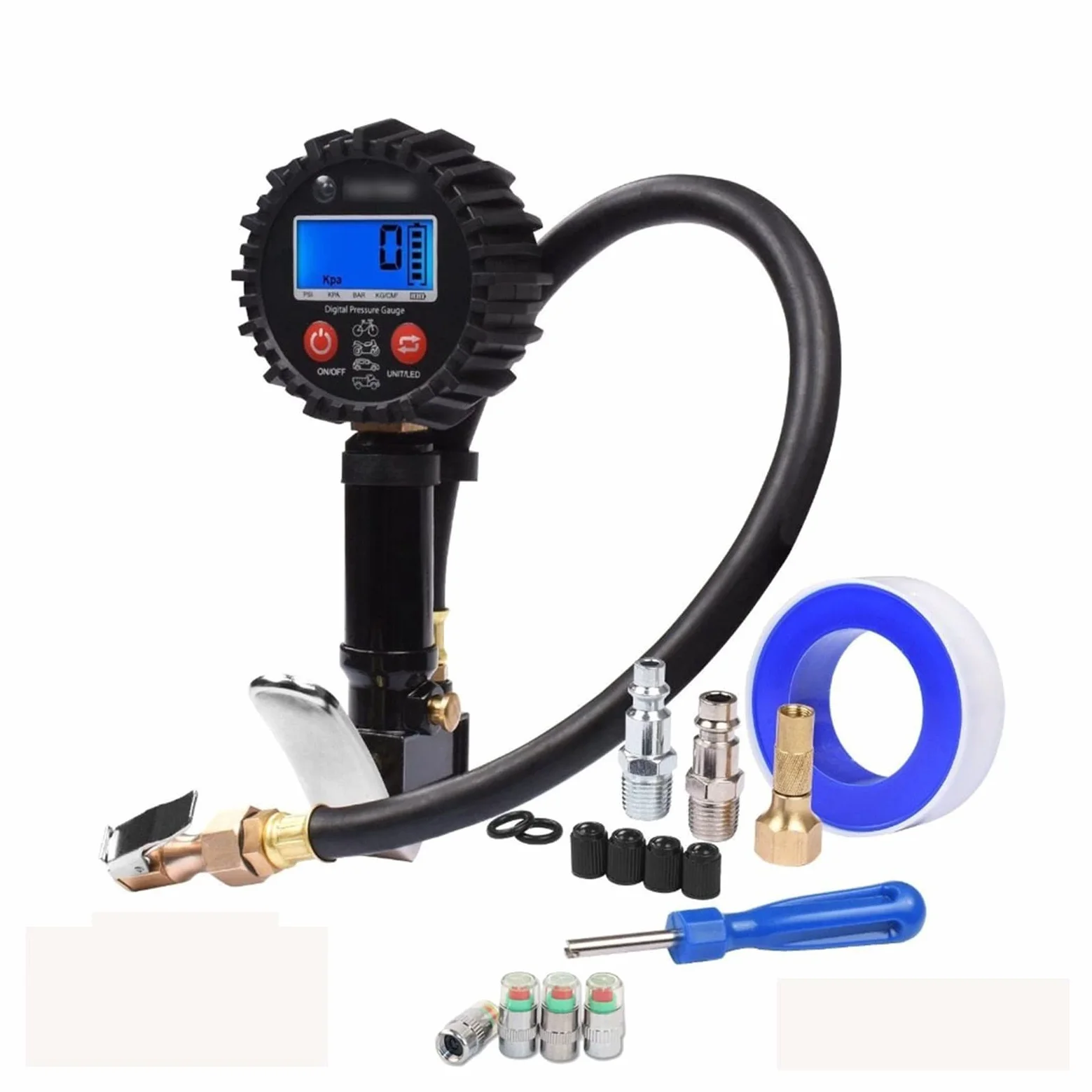 Medidor de presión de neumáticos Probador de neumáticos digital 200PSI Pantalla LCD Manómetro de presión de aire Acoplador de conexión rápida para automóvil Camión Motocicleta (Color : Red) (Red)