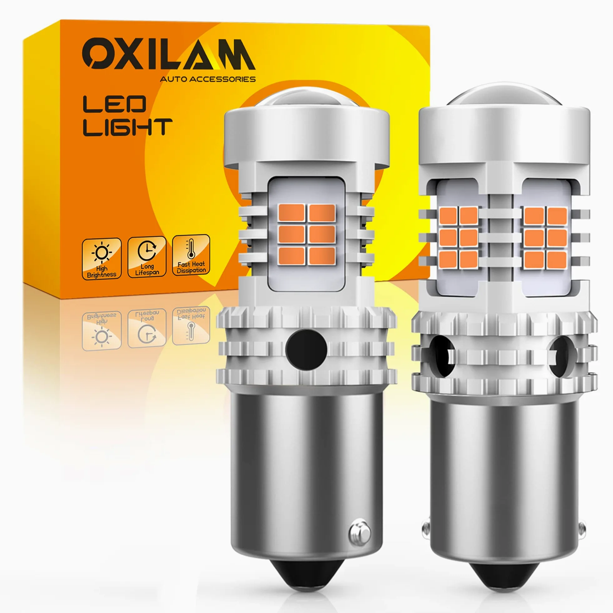 Carphone Warehouse OXILAM 7507 PY21W BAU15S - Bombillas LED ámbar amarillo 2800LM para luces intermitentes con resistencia de carga integrada, C