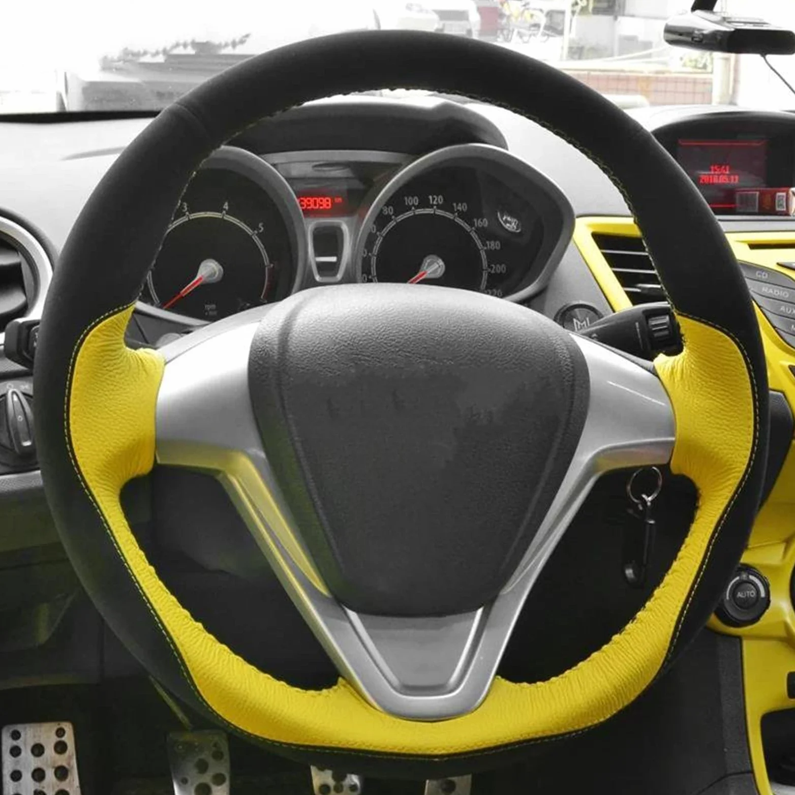 Funda Volante De Coche para Ford para Fiesta 2008-2017, para EcoSport 2014-2017, Accesorios Decorativos para Interiores De Coche.(Style 1)