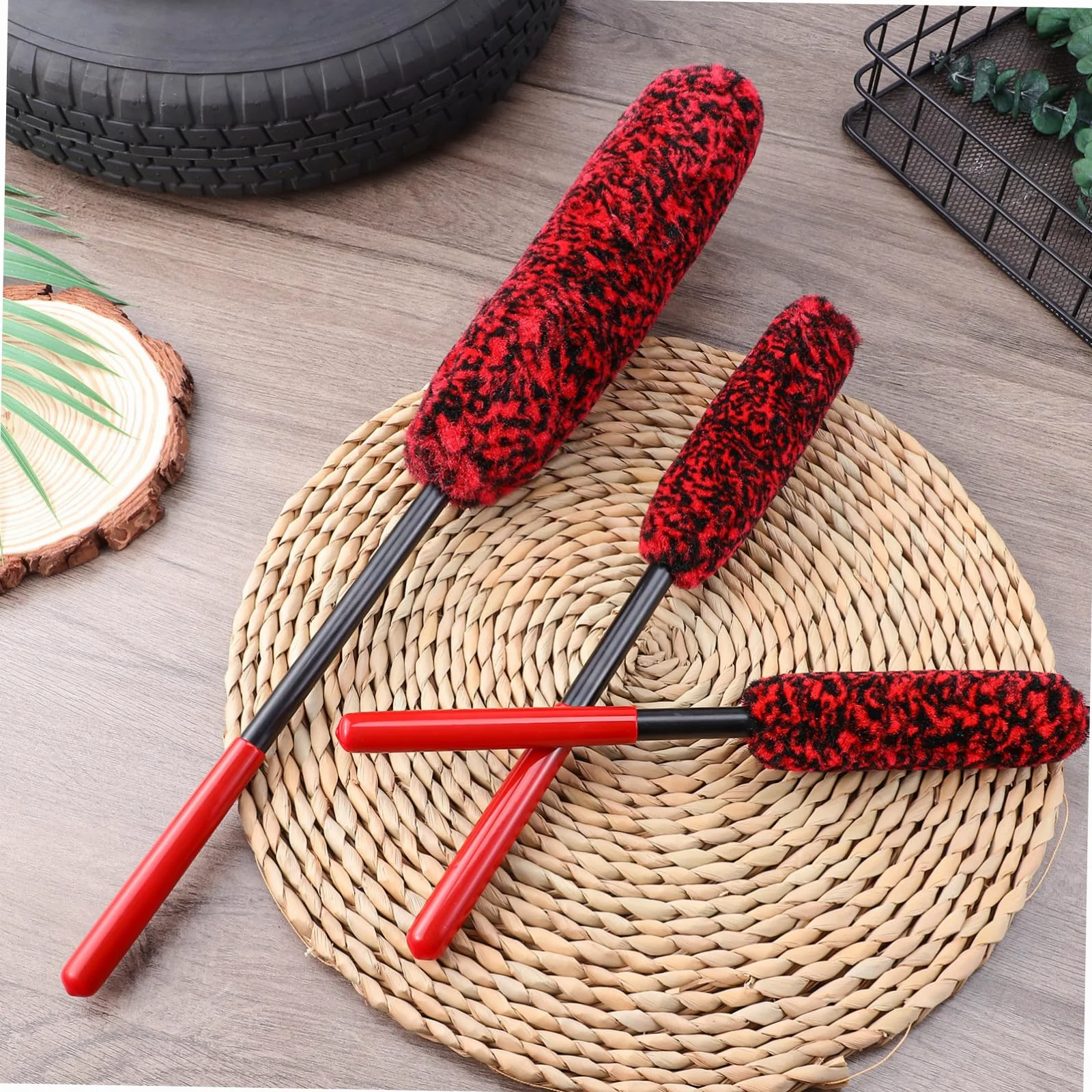 Cabilock 3 Series Cepillo De Limpieza De Neumáticos Depurador De Llantas Fuerza Fregar Lavar Limpiador Auto Detallado Cepillo De Rueda Chico Herramientas De Limpieza Rojo Lana 3 Piezas*3