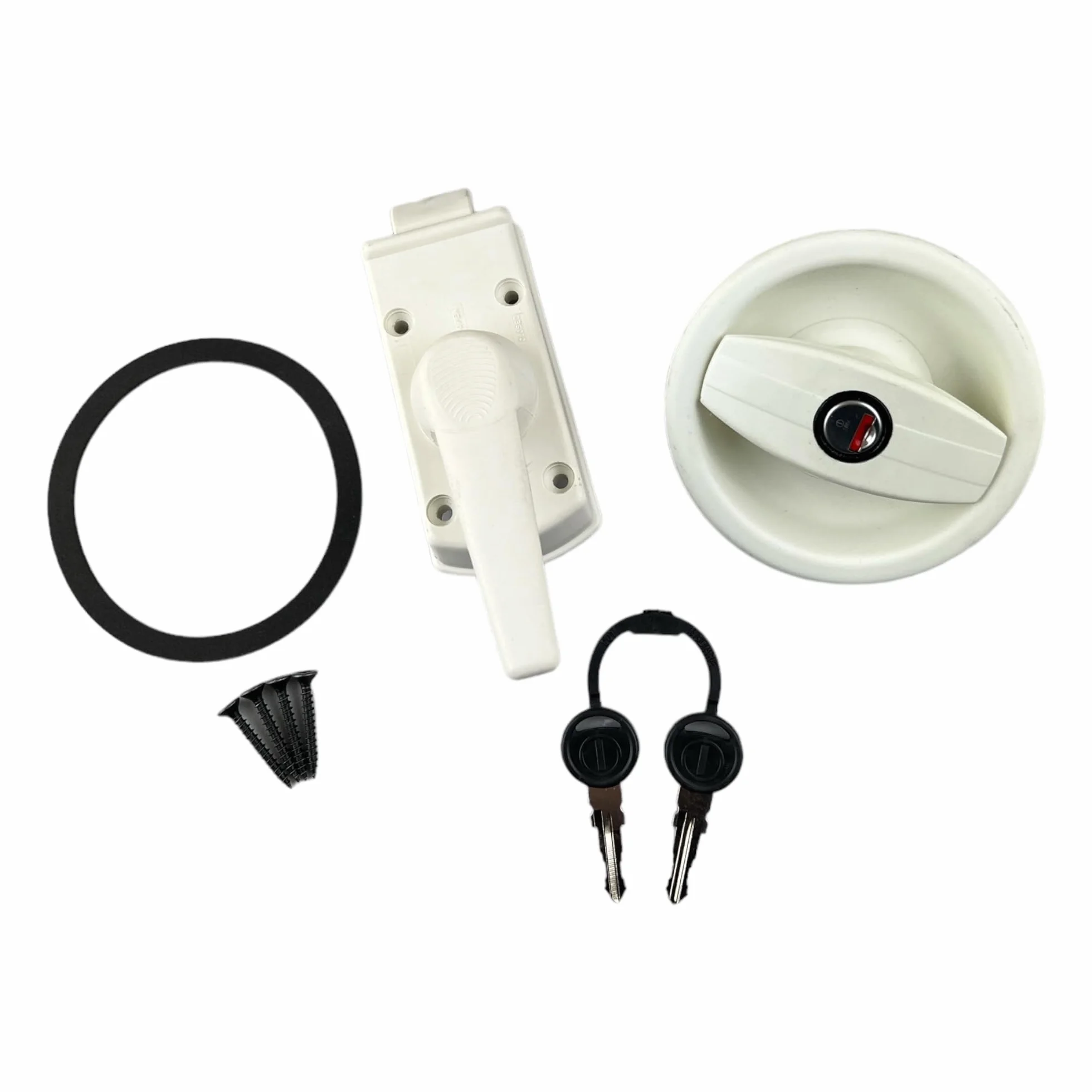 CR-MOESANCO® Cerradura Autocaravana Exterior e Interior | Cierre Puerta Caravana y Camper 30-40mm Compatible con Zadi | Kit Completo Ambidiestro Anti-UV con 2 Llaves y Junta | Ø110mm Blanco