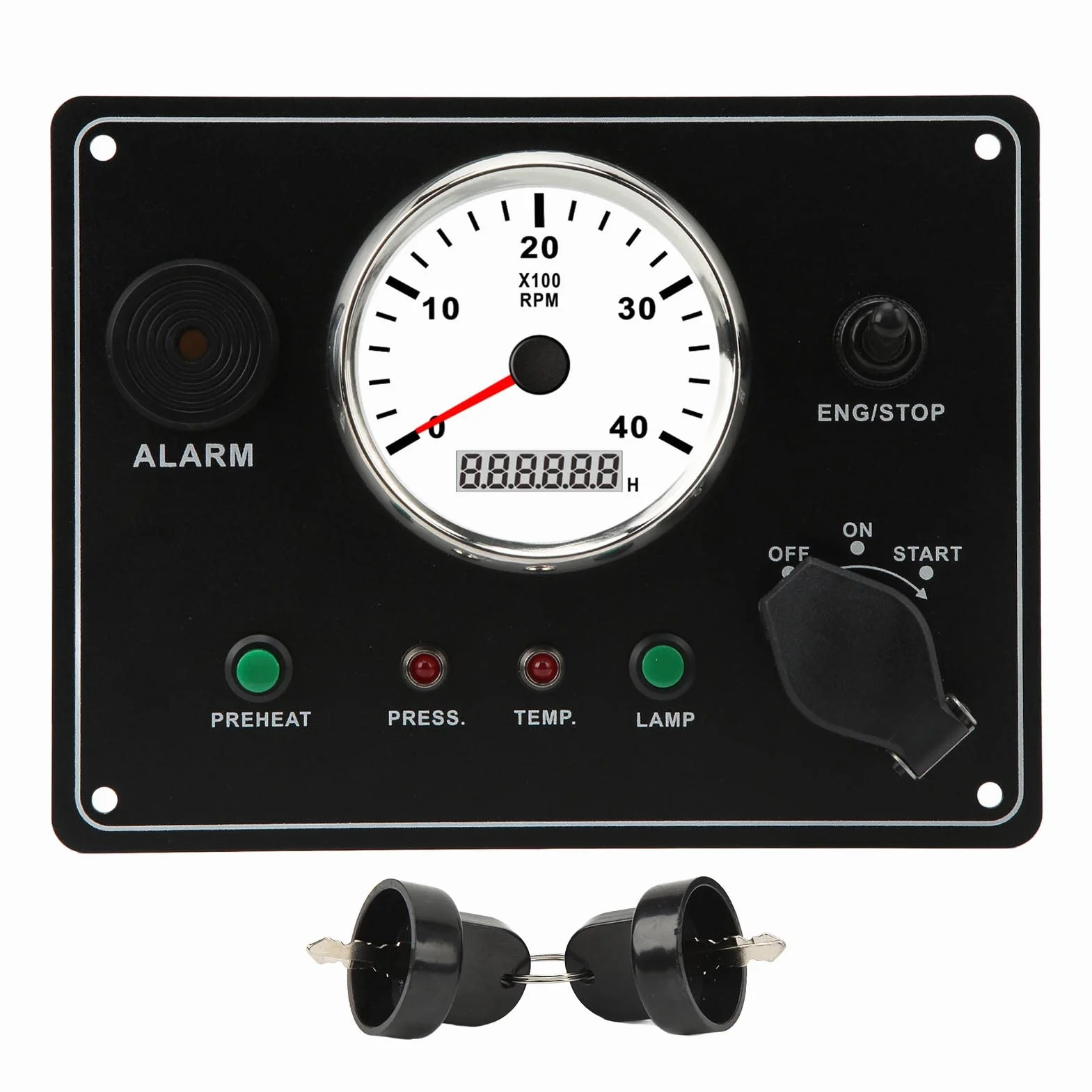 Dilwe Panel de Instrumentos para Barcos, Panel de Tacómetro de Tablero Marino de Acero Inoxidable 316L de 0 a 4000 RPM IP67 a Prueba de Agua con Contador de Horas, Alarma, Parada de Inicio para