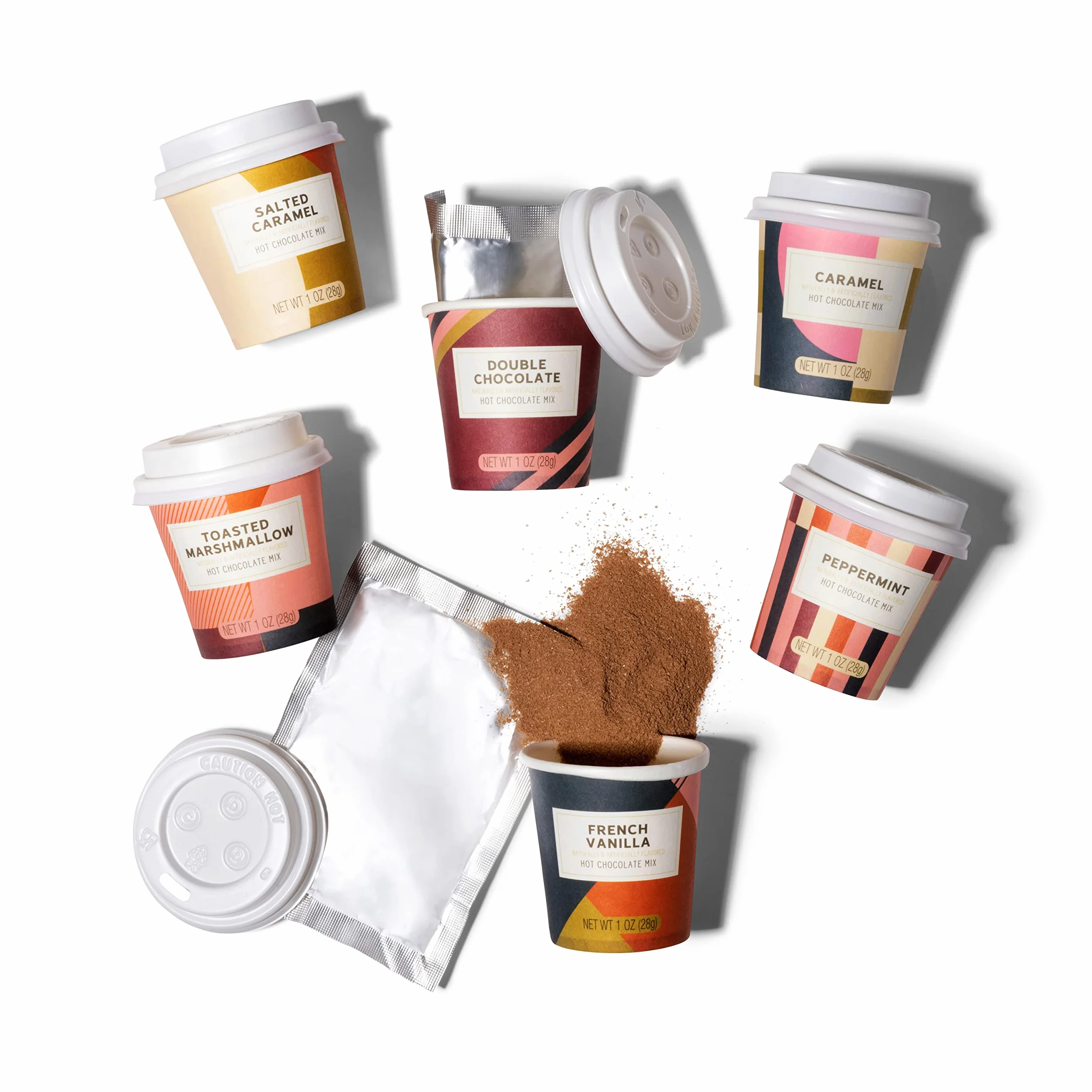 Mini Juego de Regalo de Chocolate Caliente Gourmet, Sabores Caramelo, Malvavisco, Vainilla, Chocolate, Juego de 6