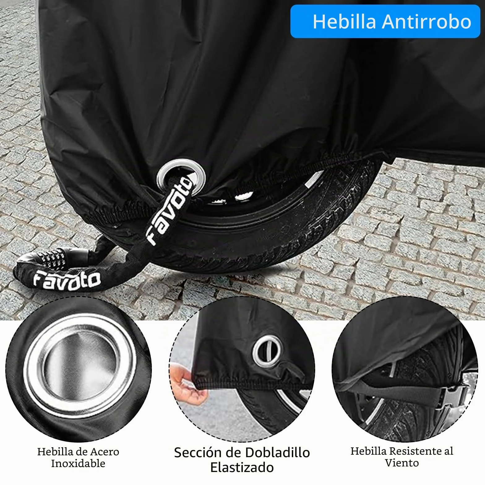 Mesybveo Funda para Moto, 190T Poliester Funda Moto Exterior Impermeable, Cubre Moto con Agujeros de Bloqueo, Toldo Cubierta Motocicleta Lluvia Antipolvo, Protección UV e Impermeable(245x105x125cm)